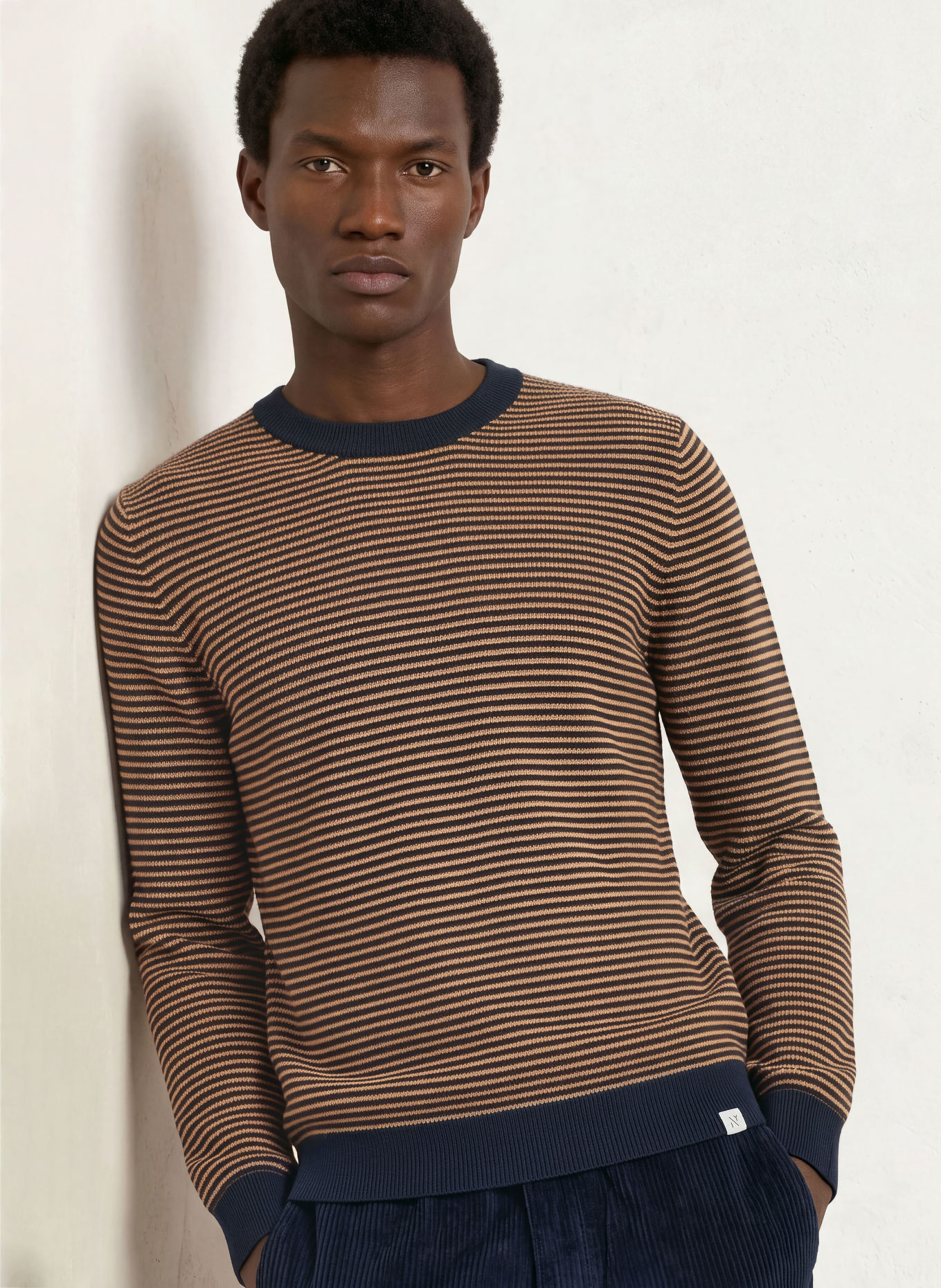 NOWADAYS Trui: DONKERBLAUW / MARRON FONCÉ / BEIGE