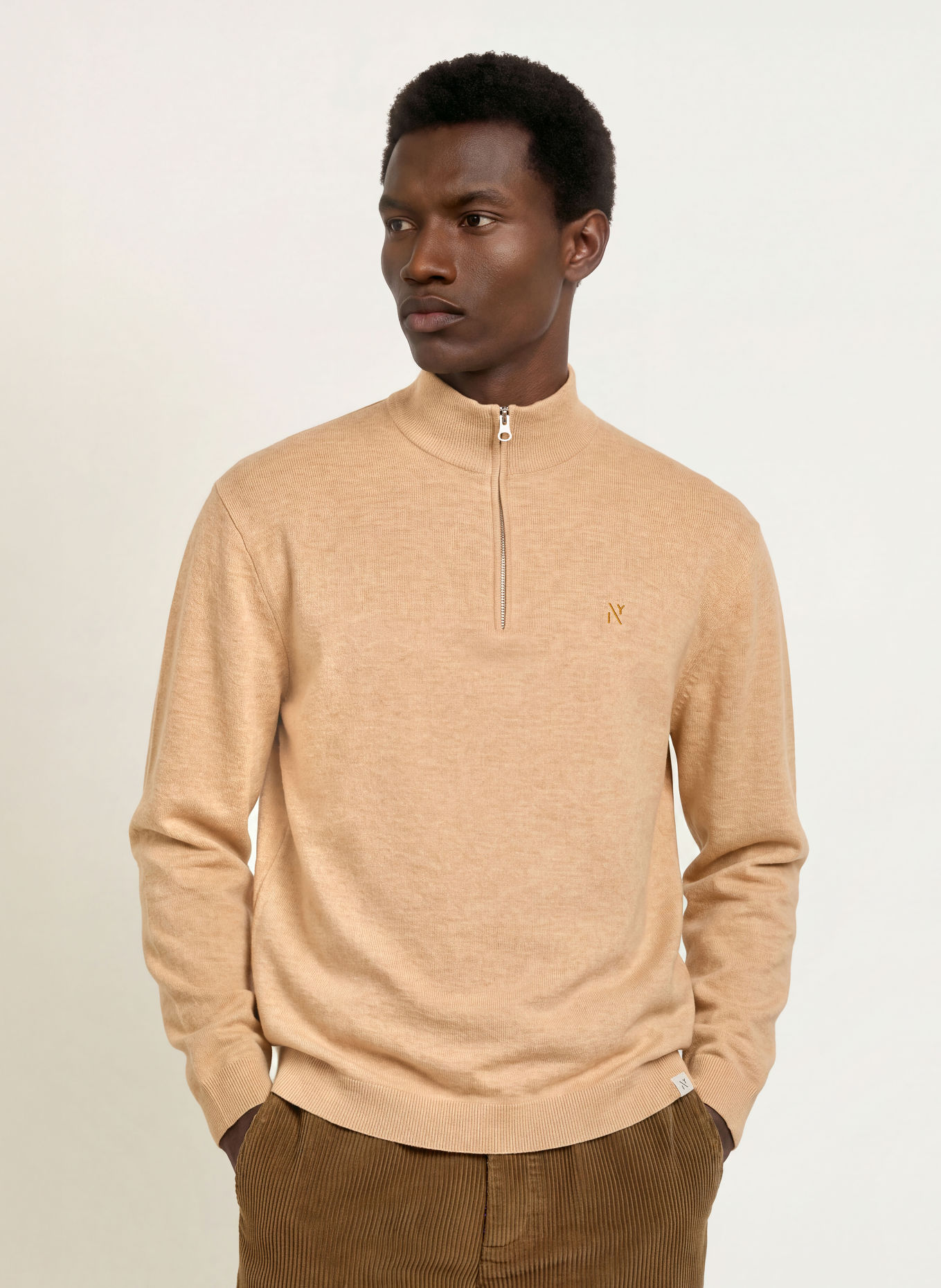 NOWADAYS Sweter typu troyer: CAMELOWY