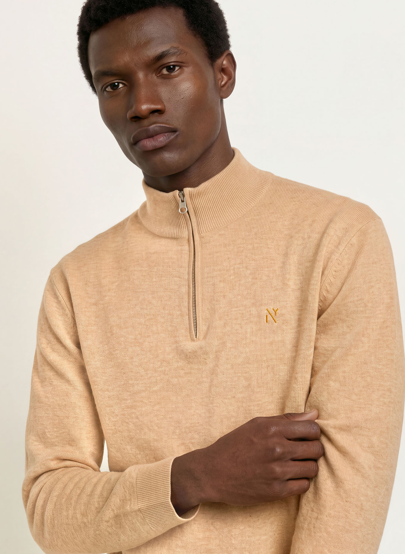 NOWADAYS Sweter typu troyer: CAMELOWY