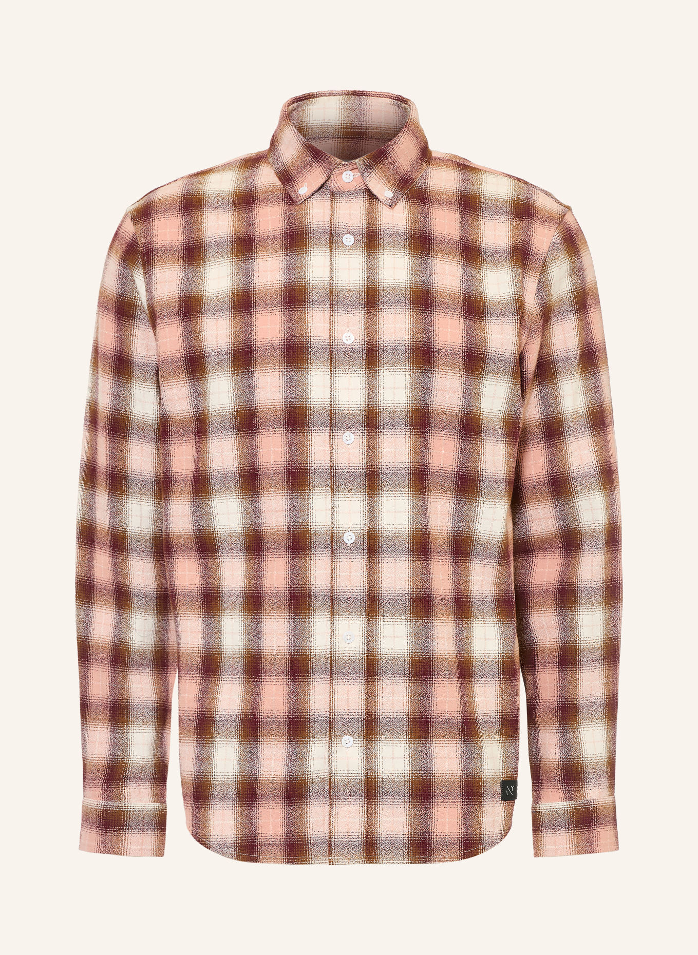 NOWADAYS Comfort Fit Flannel Shirt: DUSKY PINK / BROWN / ROSE