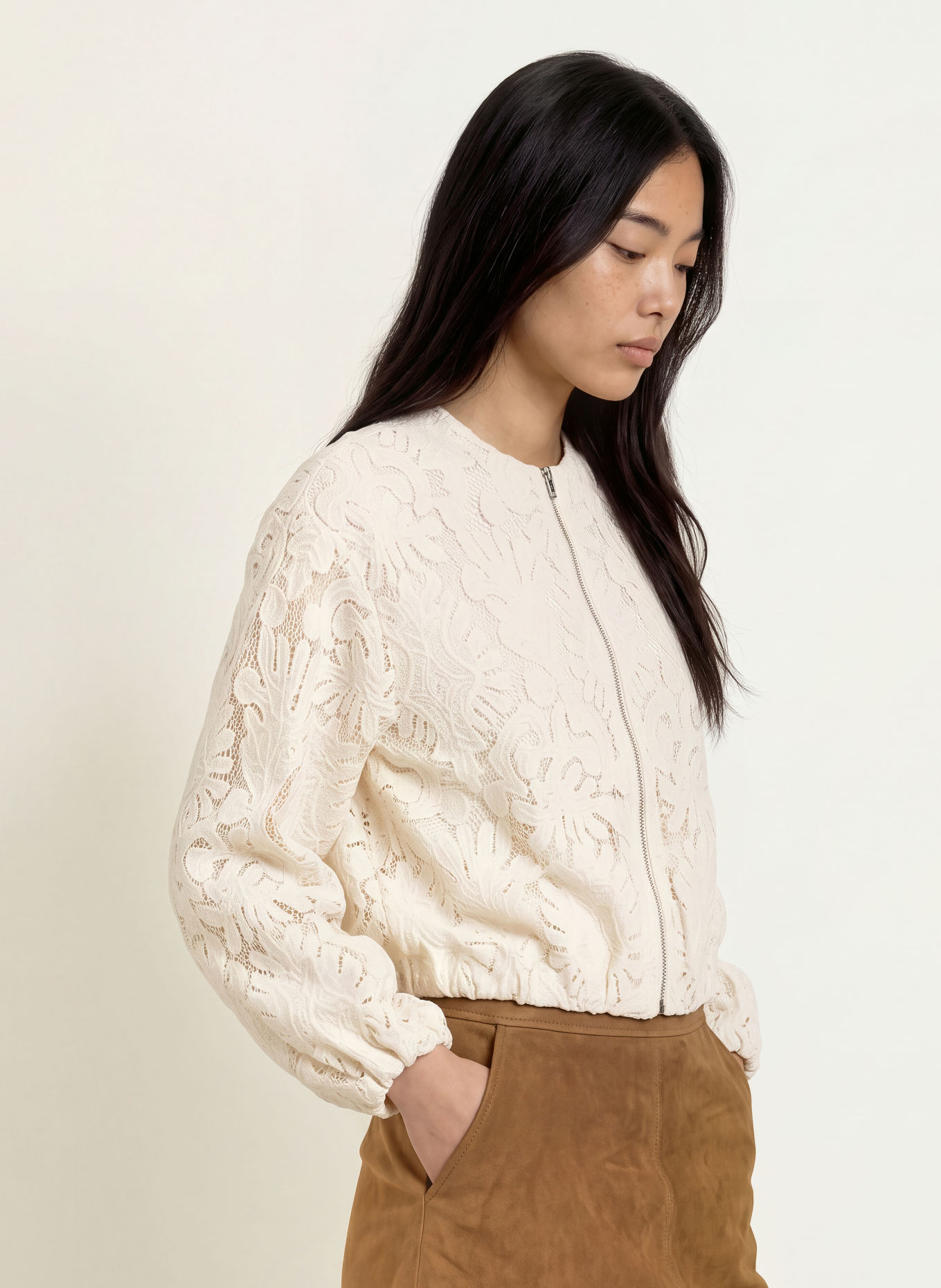 Y.A.S. Kanten blouson: CRÈME