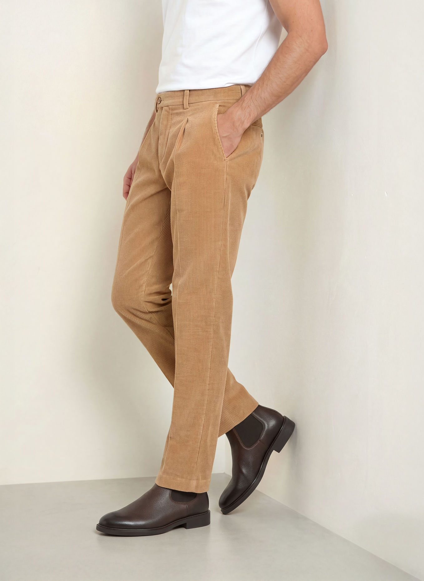 HILTL Pantaloni din velur PRIMO, croială regular: BEJ