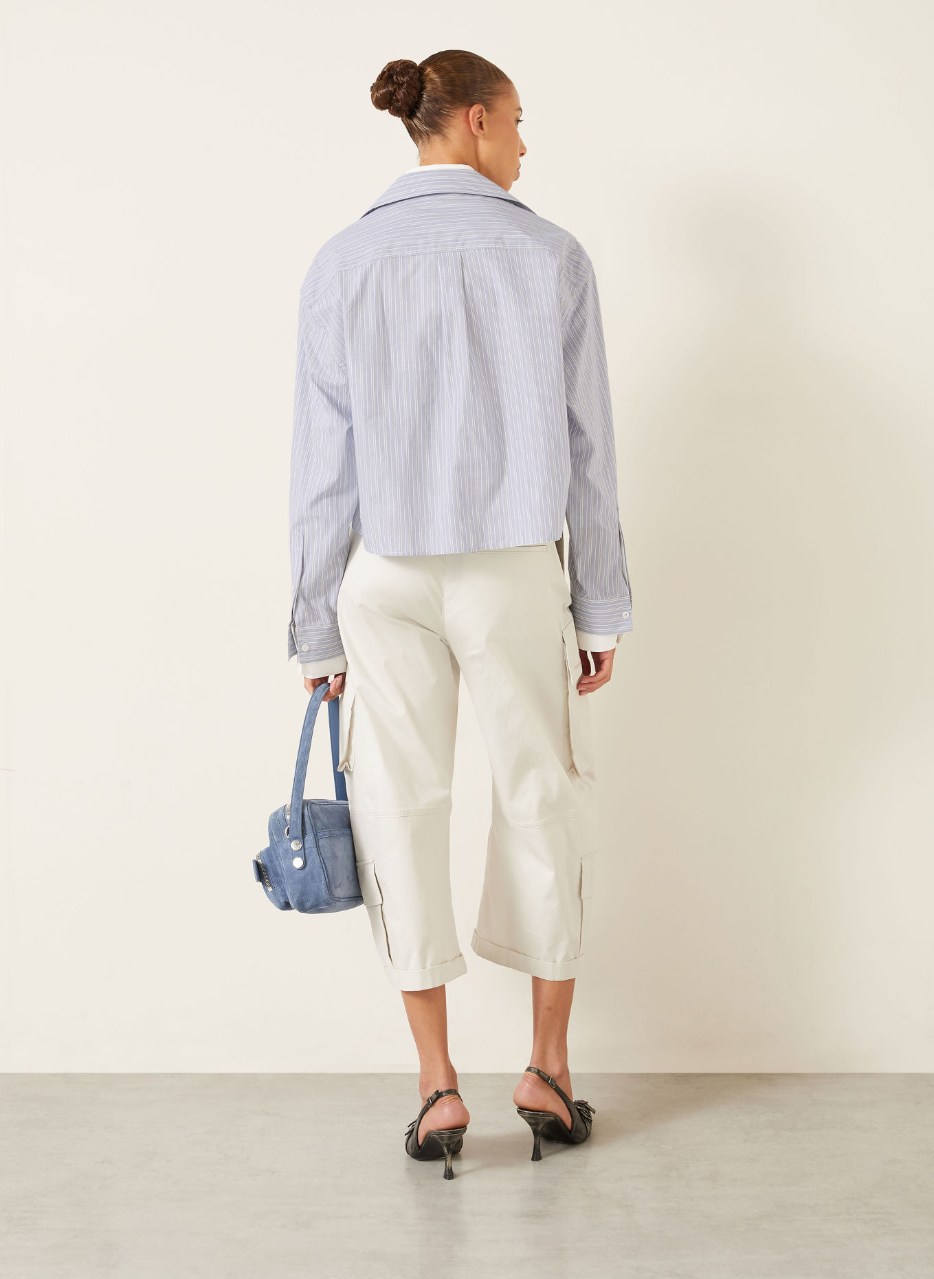 Acne Studios Overhemdblouse van gemengde stoffen: LICHTBLAUW / GRIJS / WIT