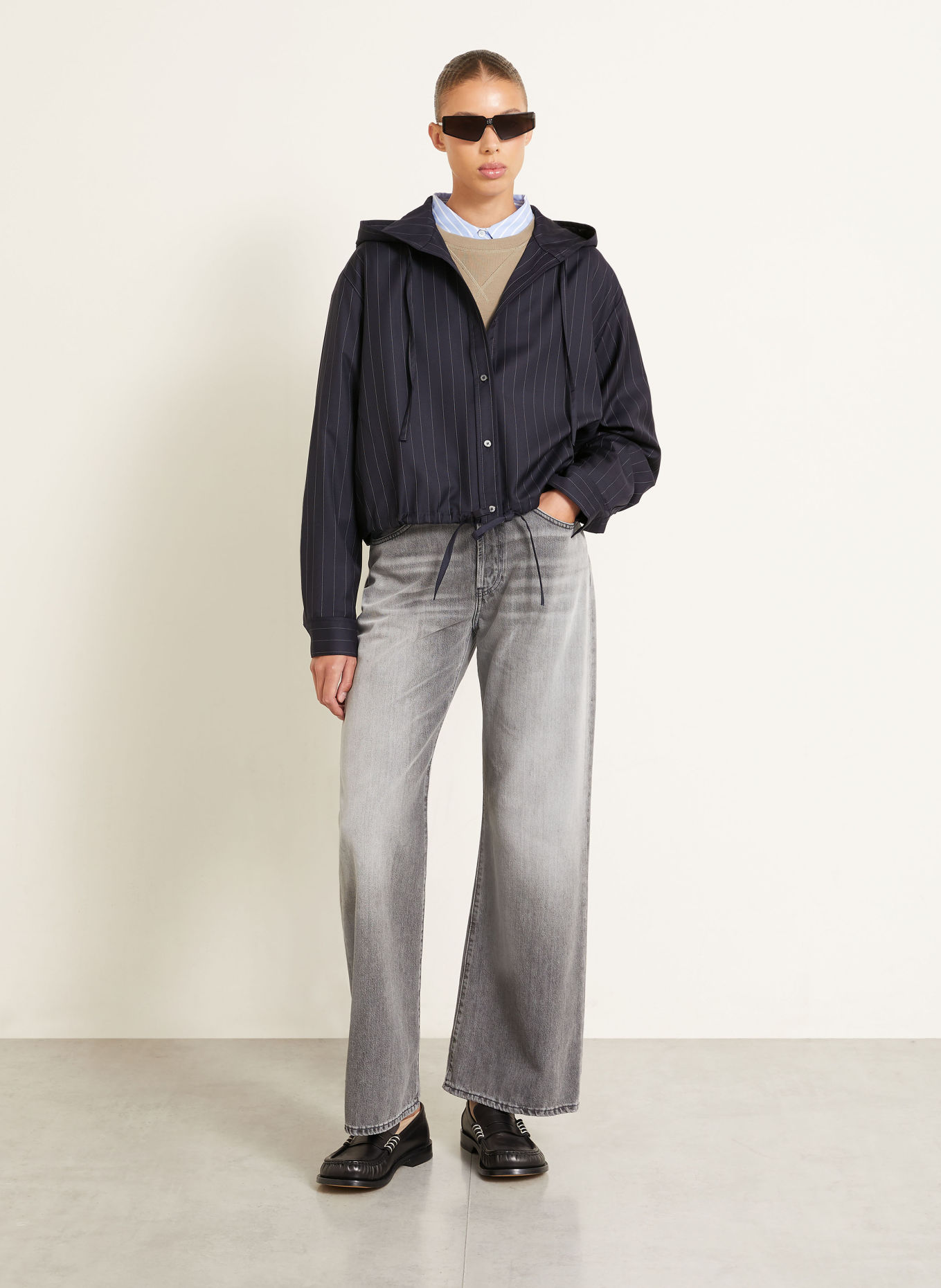 Acne Studios Overjacket: DONKERBLAUW / WIT