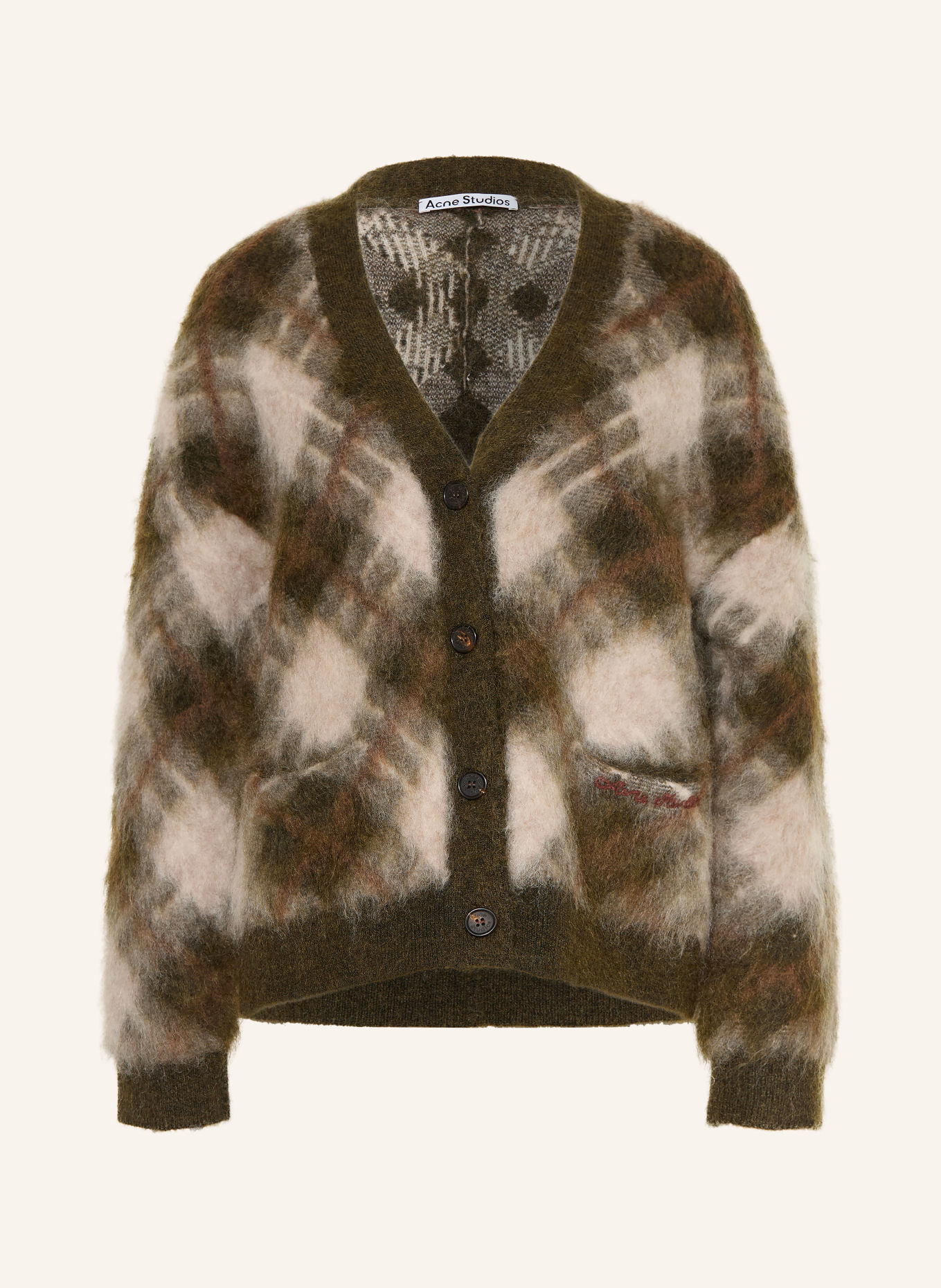 Acne Studios Strickjacke mit Mohair: KHAKI / HELLGRAU / DUNKELROT