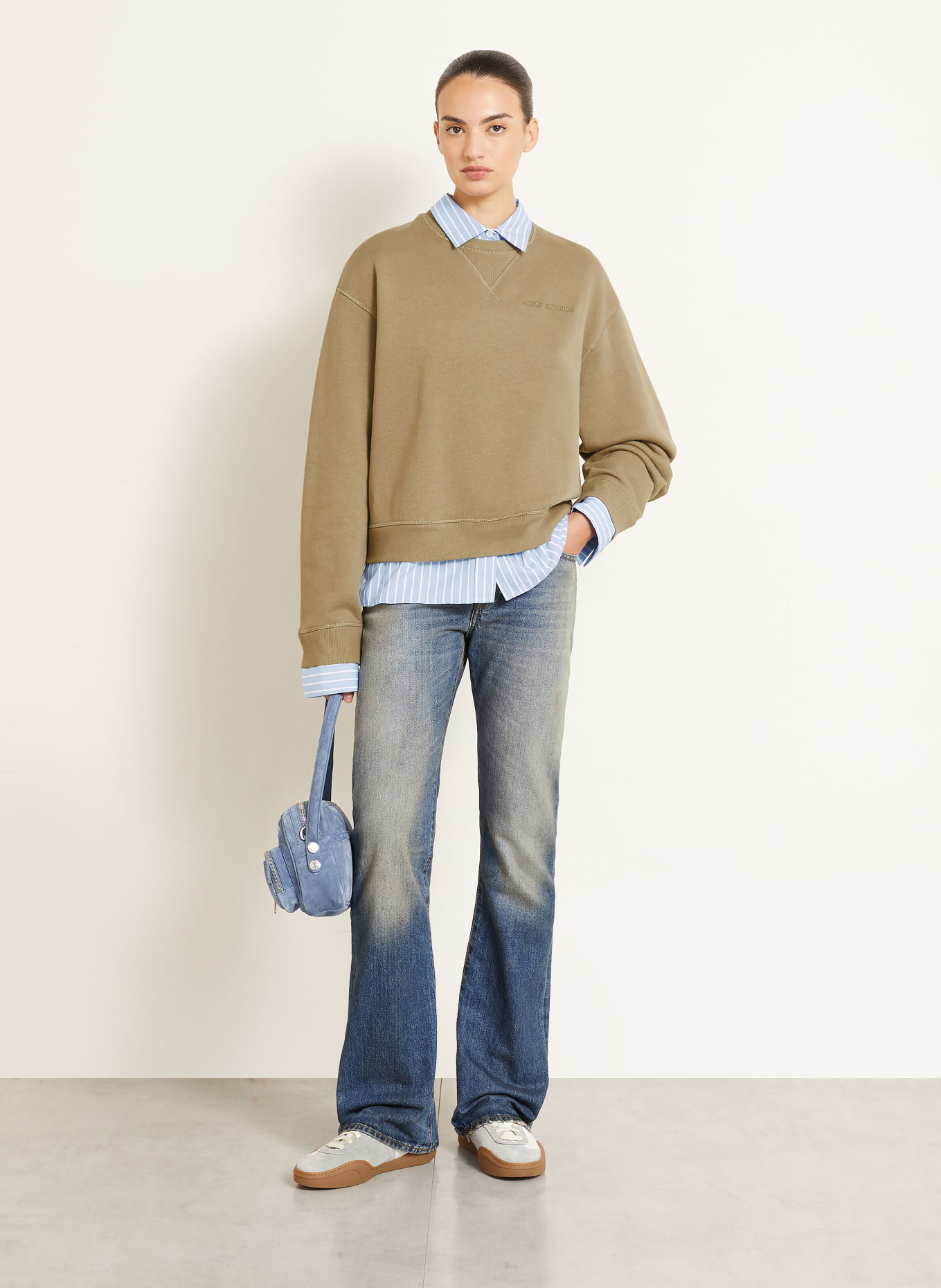 Acne Studios Sweatshirt im Materialmix: KHAKI / HELLBLAU / WEISS
