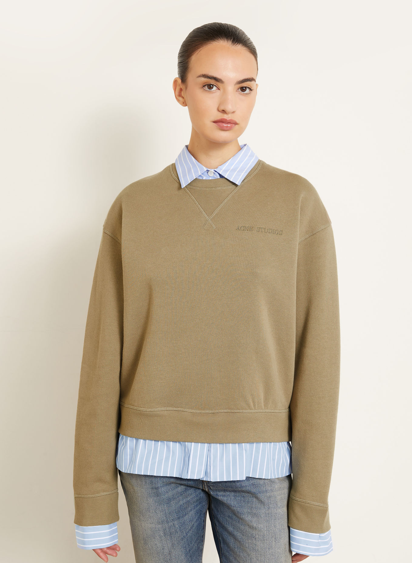 Acne Studios Sweatshirt im Materialmix: KHAKI / HELLBLAU / WEISS
