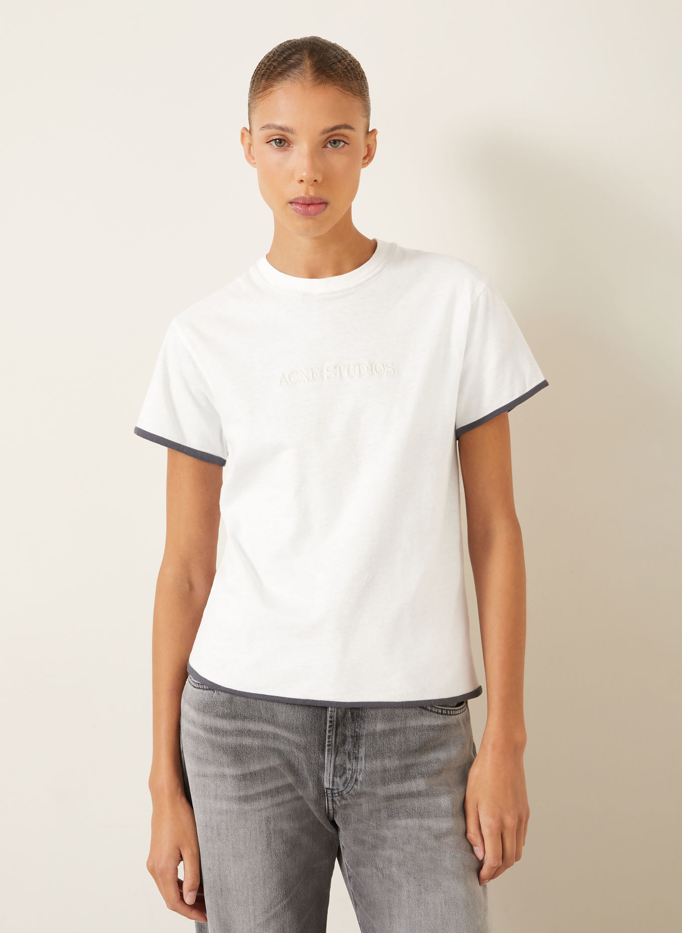 Acne Studios Omkeerbaar T-shirt: DONKERGRIJS / WIT