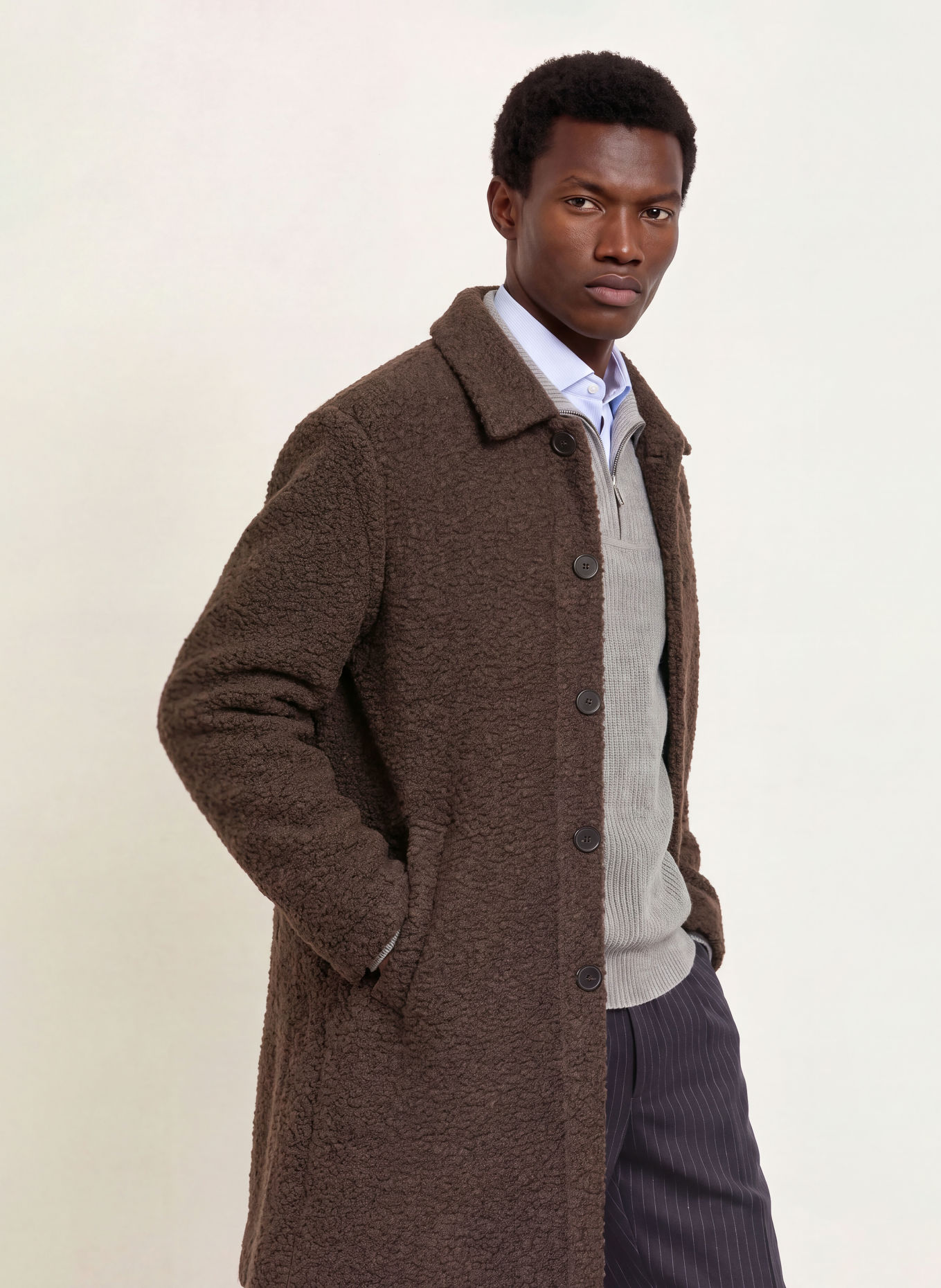 HARRIS WHARF LONDON Bouclé-Mantel: MARRON FONCÉ