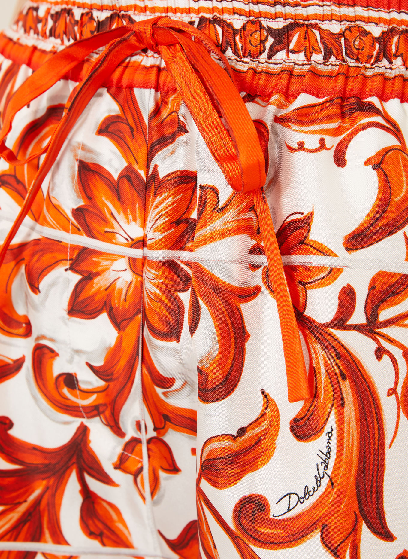 DOLCE & GABBANA Jedwabne szorty: POMARAŃCZOWY / BIAŁY