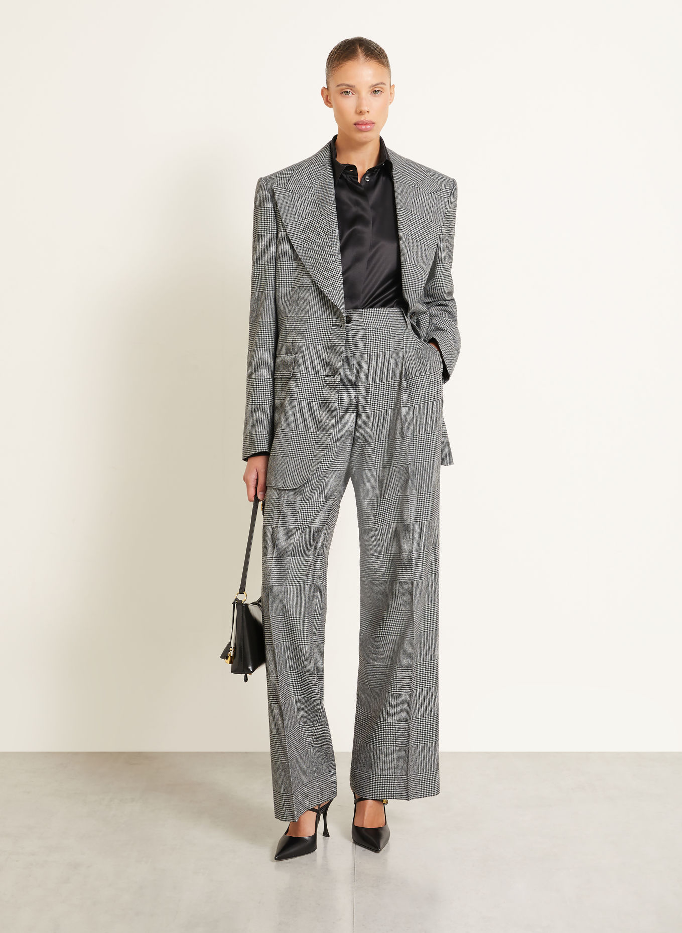 DOLCE & GABBANA Pantalon palazzo en flanelle: GRIS FONCÉ / CRÈME