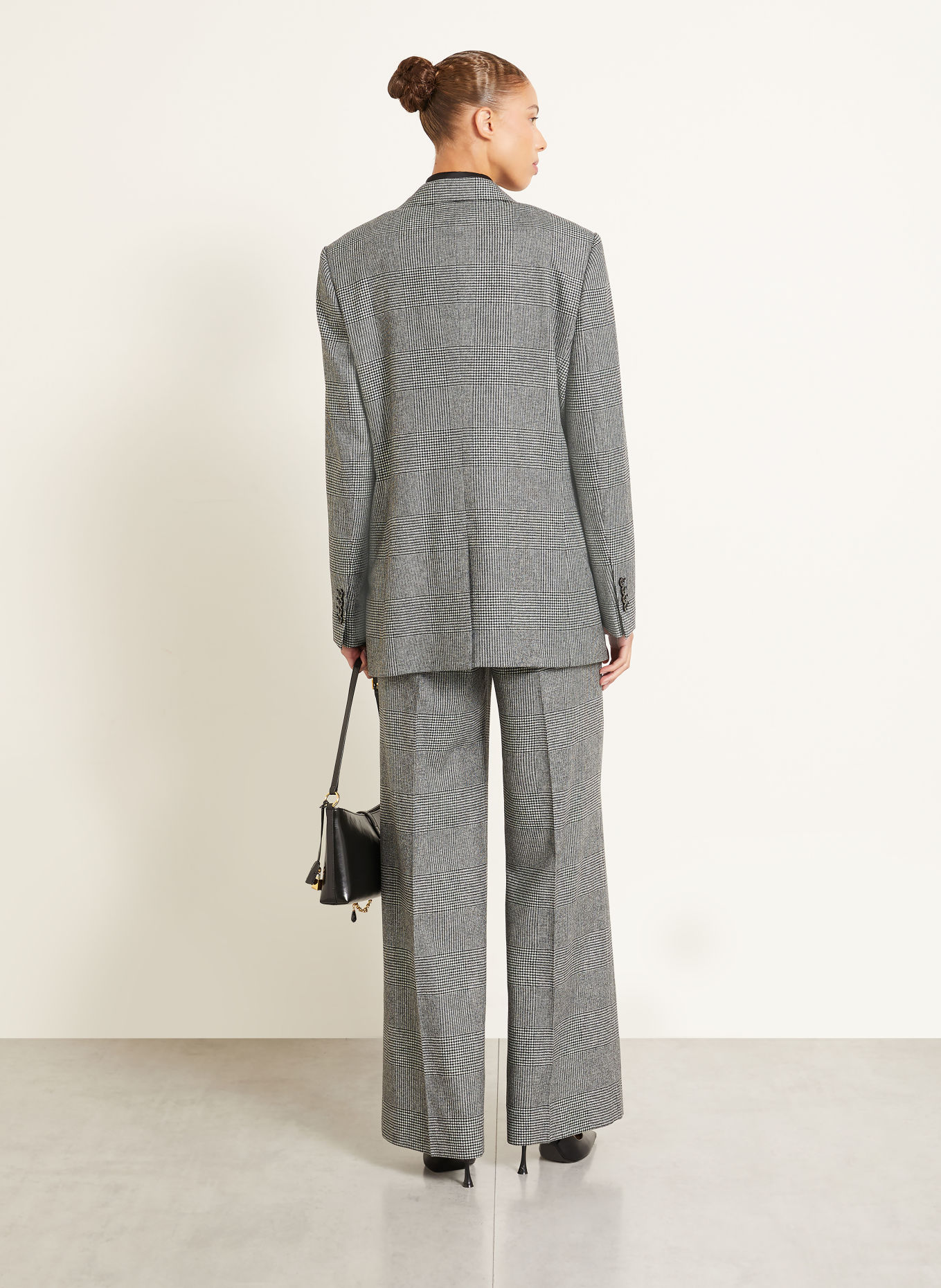 DOLCE & GABBANA Pantalon palazzo en flanelle: GRIS FONCÉ / CRÈME