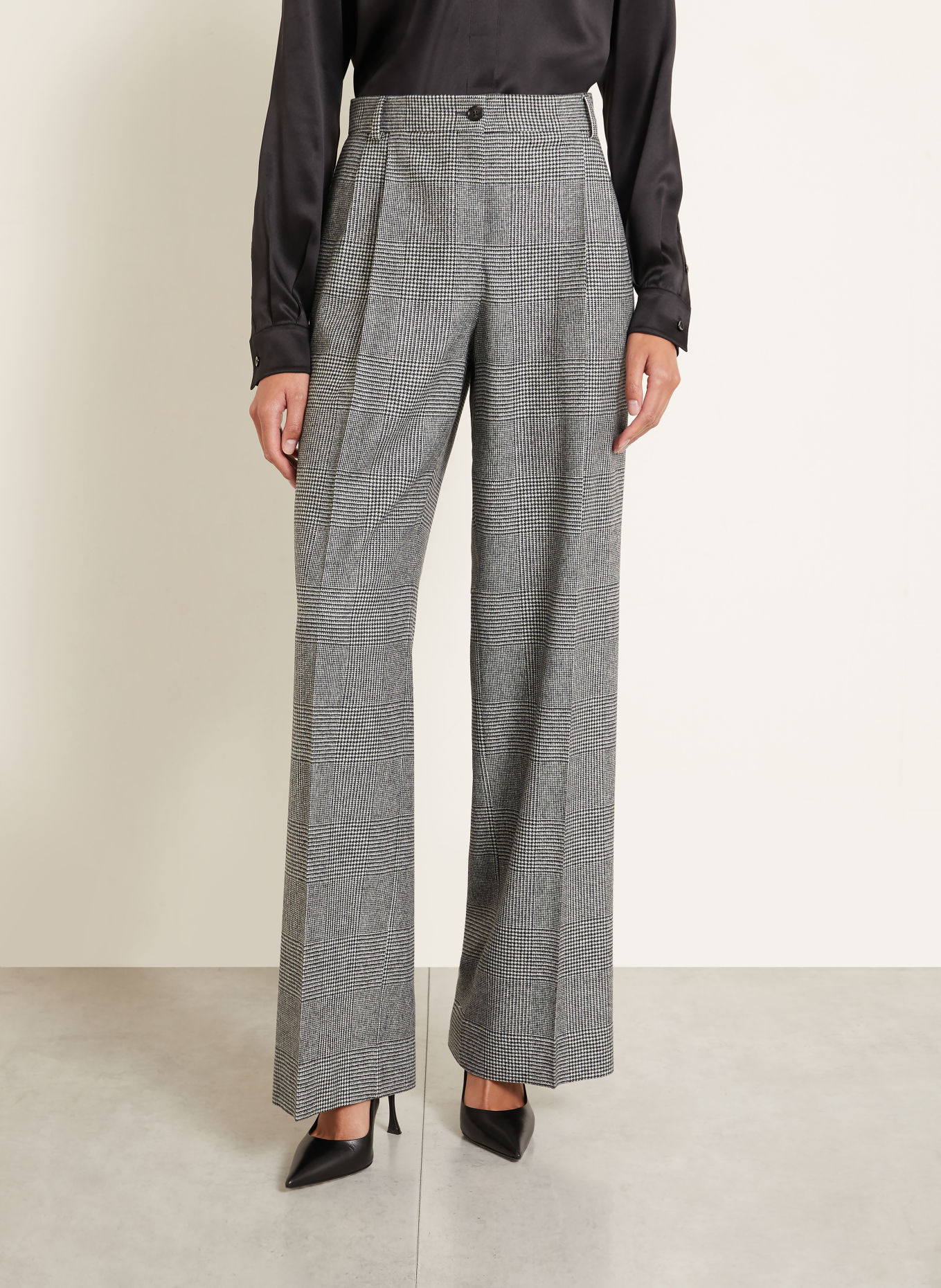 DOLCE & GABBANA Pantalon palazzo en flanelle: GRIS FONCÉ / CRÈME