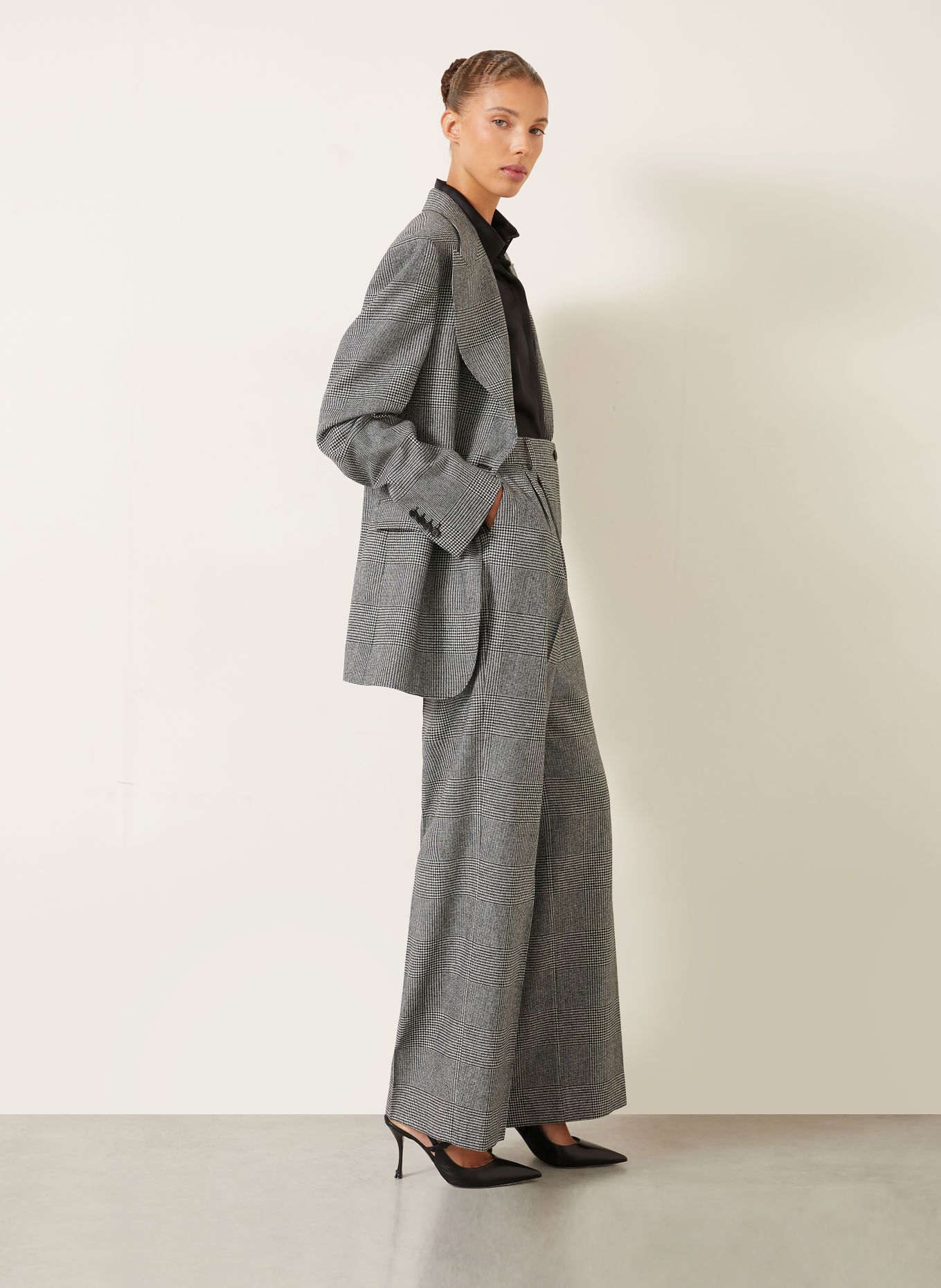 DOLCE & GABBANA Pantalon palazzo en flanelle: GRIS FONCÉ / CRÈME