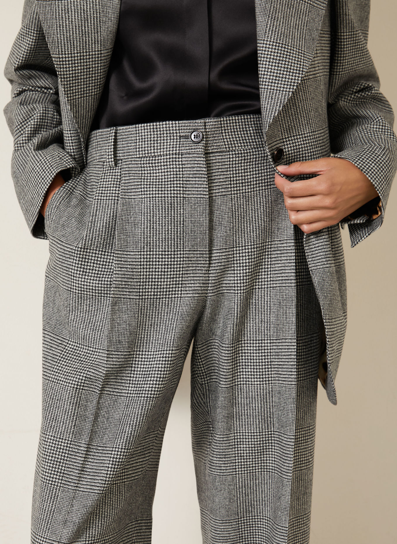 DOLCE & GABBANA Pantalon palazzo en flanelle: GRIS FONCÉ / CRÈME