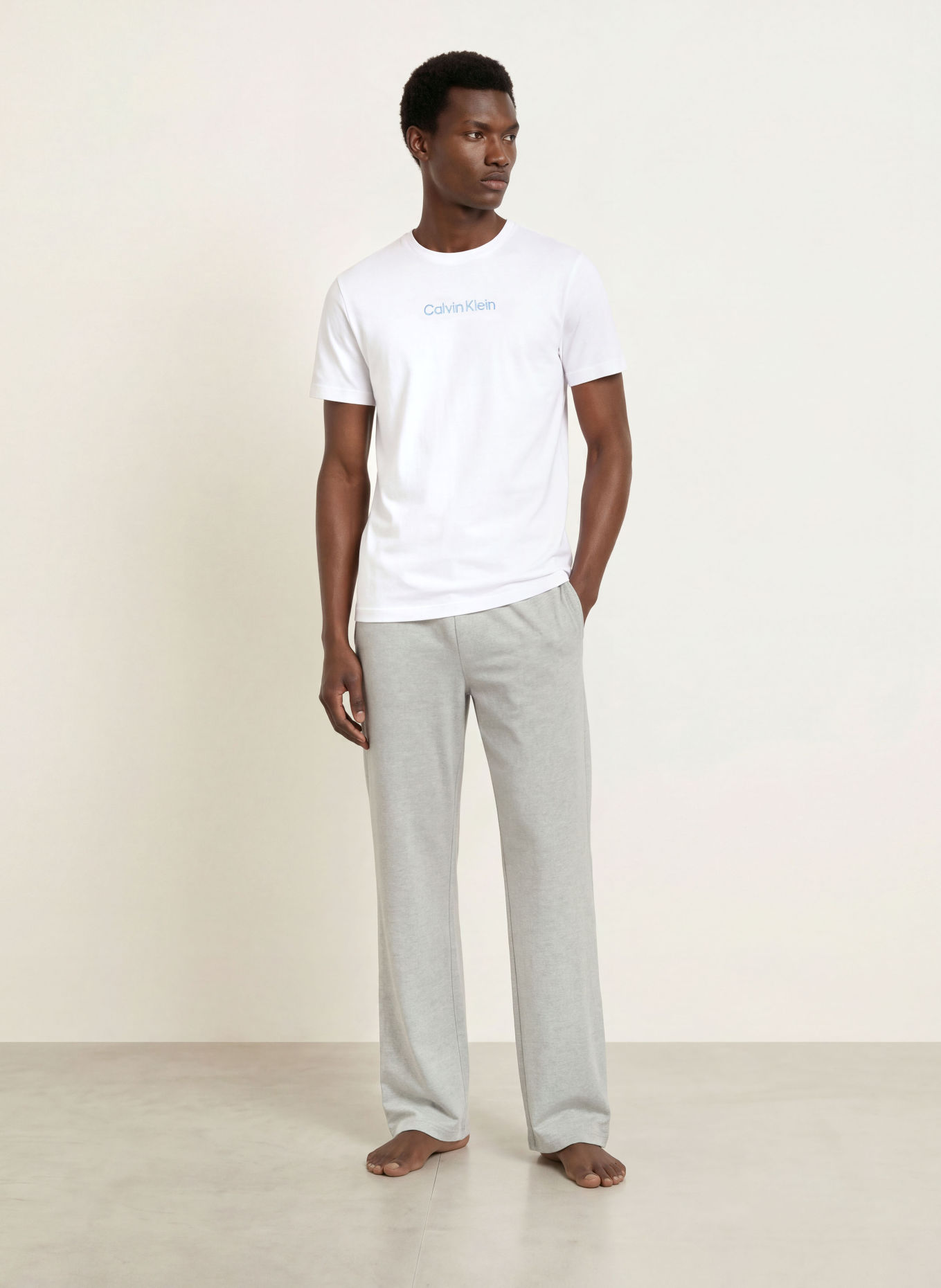 Calvin Klein Spací kalhoty: ŠEDÁ / BÍLÁ