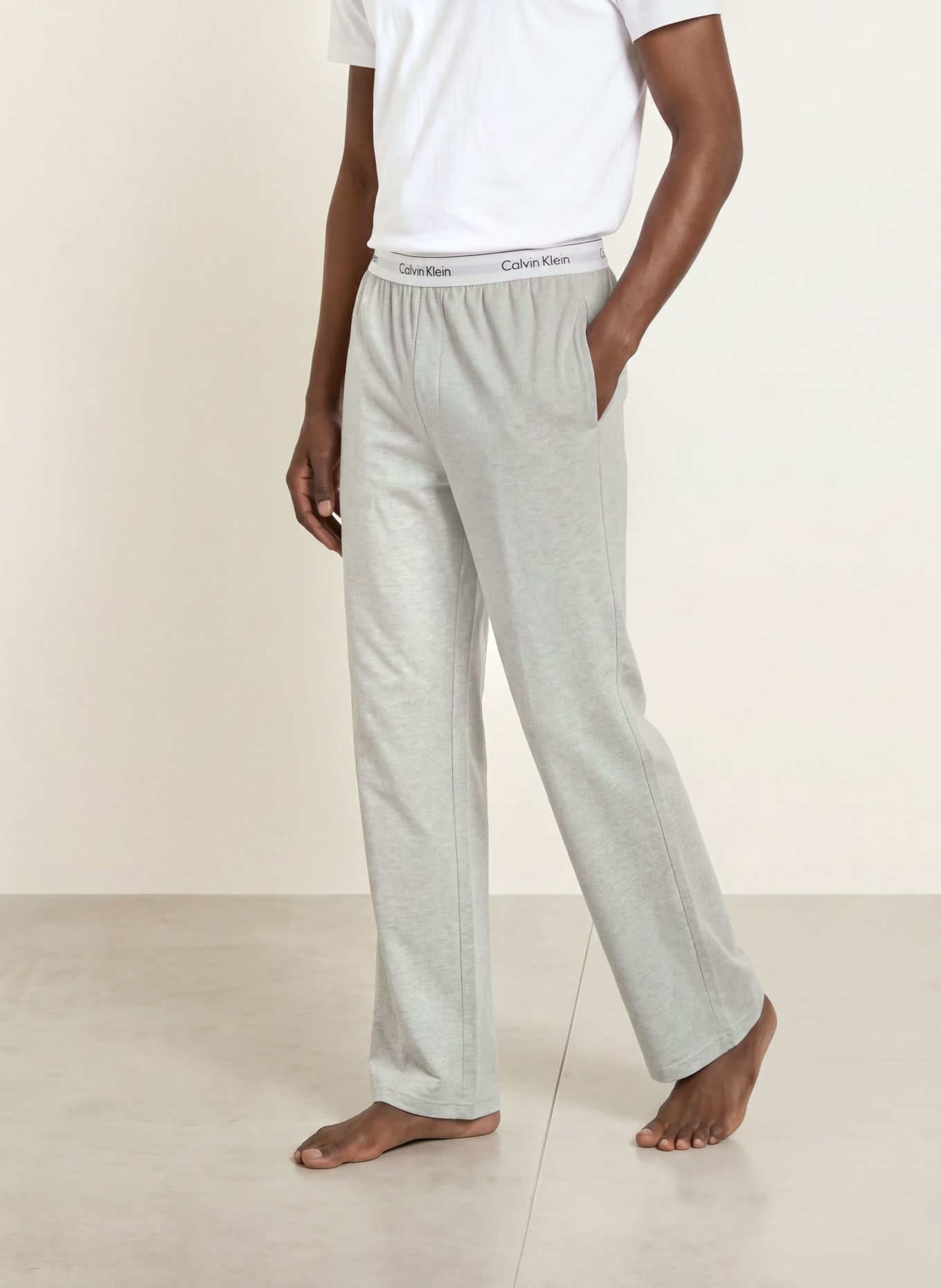 Calvin Klein Spací kalhoty: ŠEDÁ / BÍLÁ