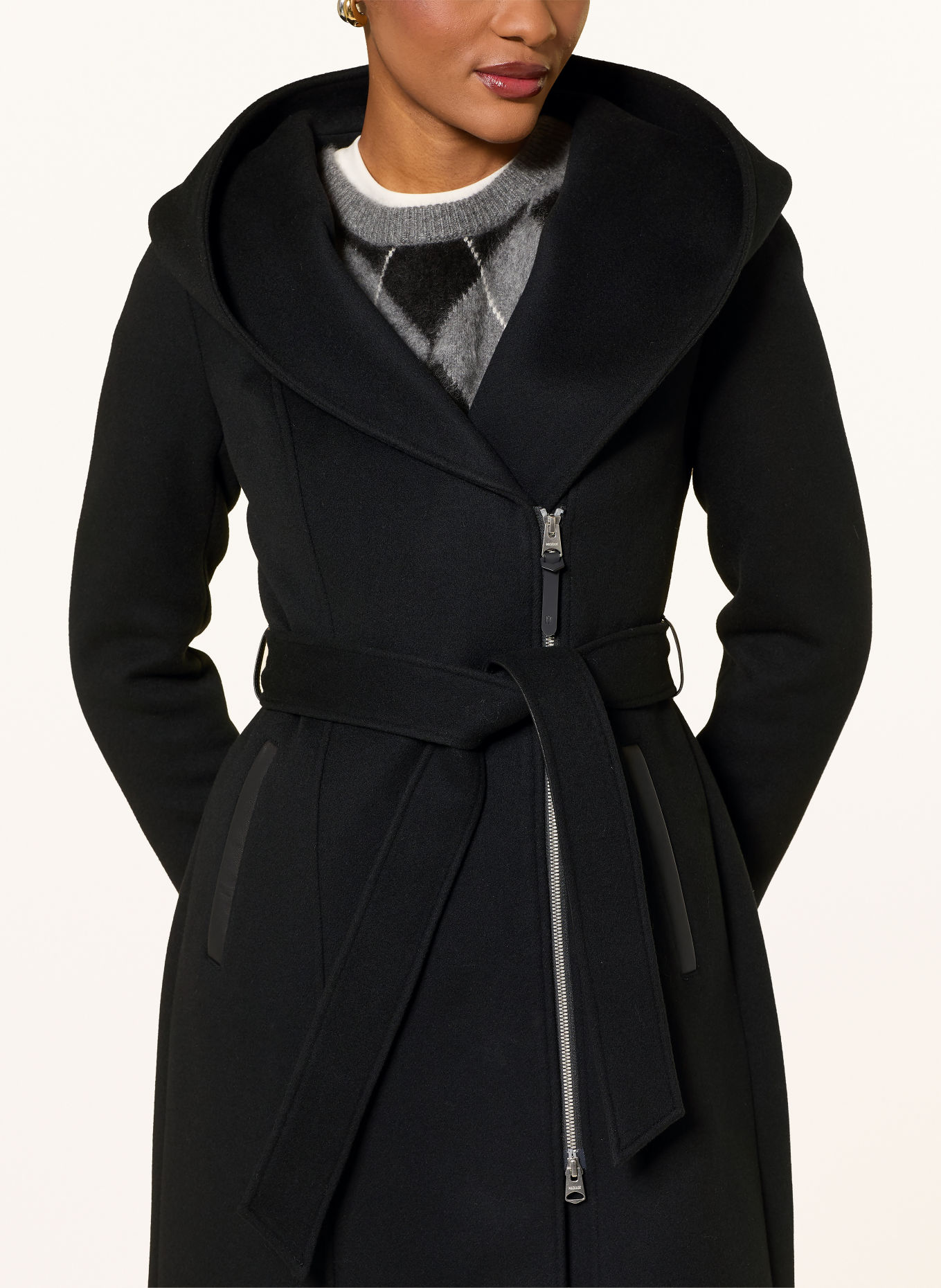 Mackage SHIA-SLBZ wool coat with removable trim: BLACK