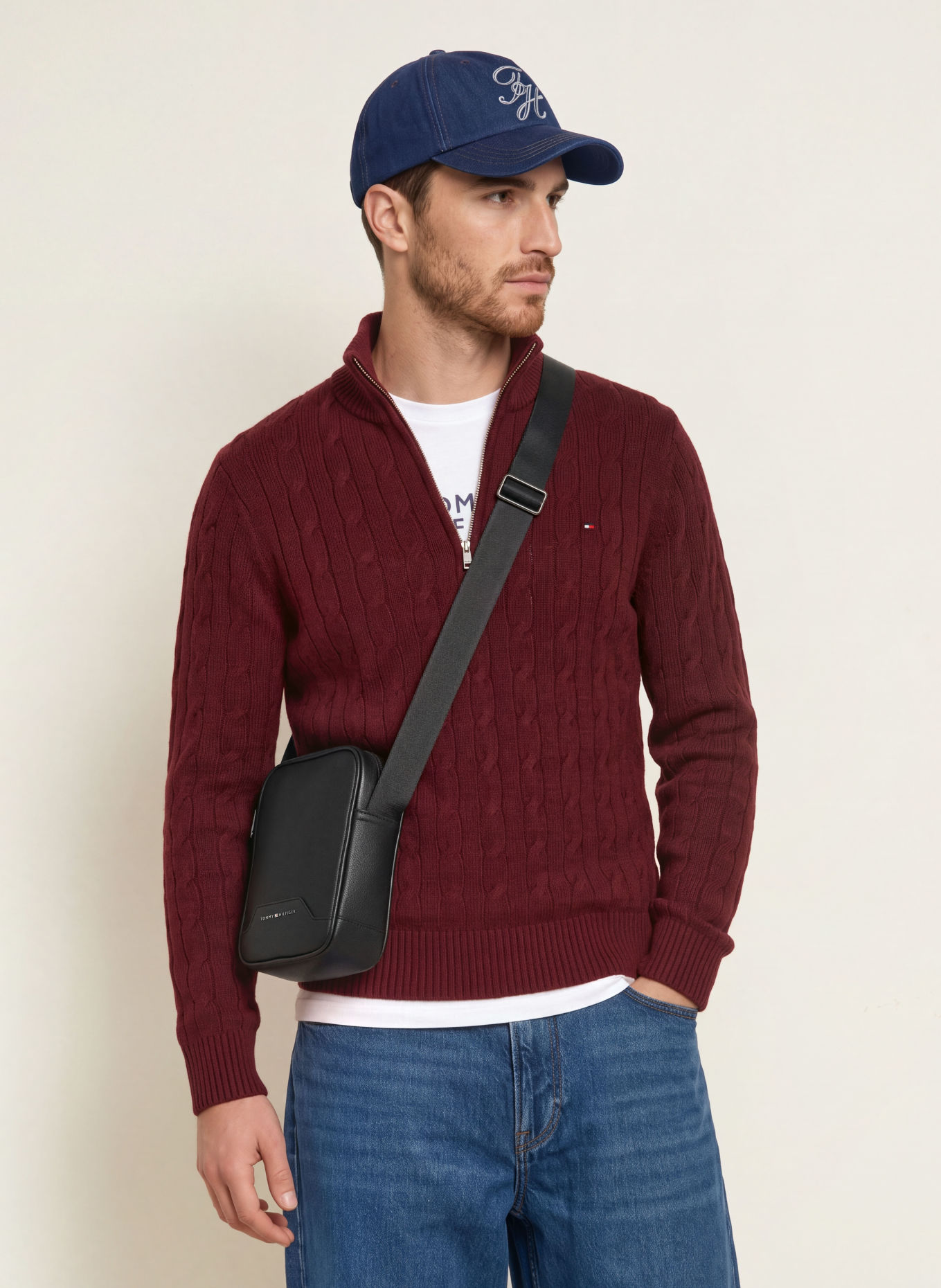 TOMMY HILFIGER Crossbody bag: BLACK / SILVER / RED