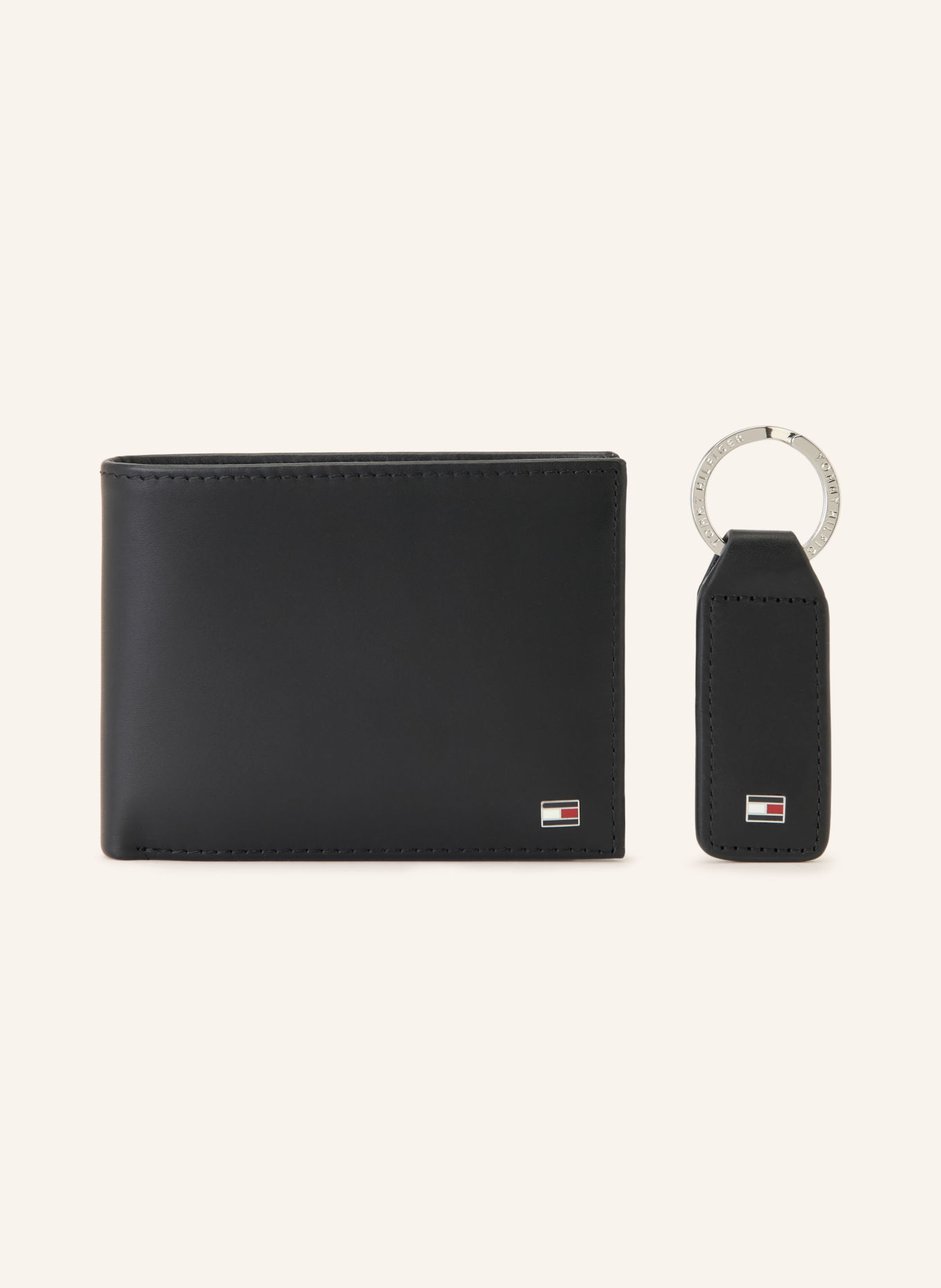 TOMMY HILFIGER Set: Geldbörse und Schlüsselanhänger: SCHWARZ