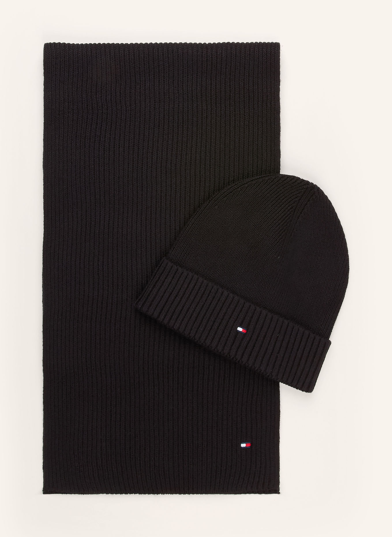 TOMMY HILFIGER Set: Scarf and Hat: BLACK
