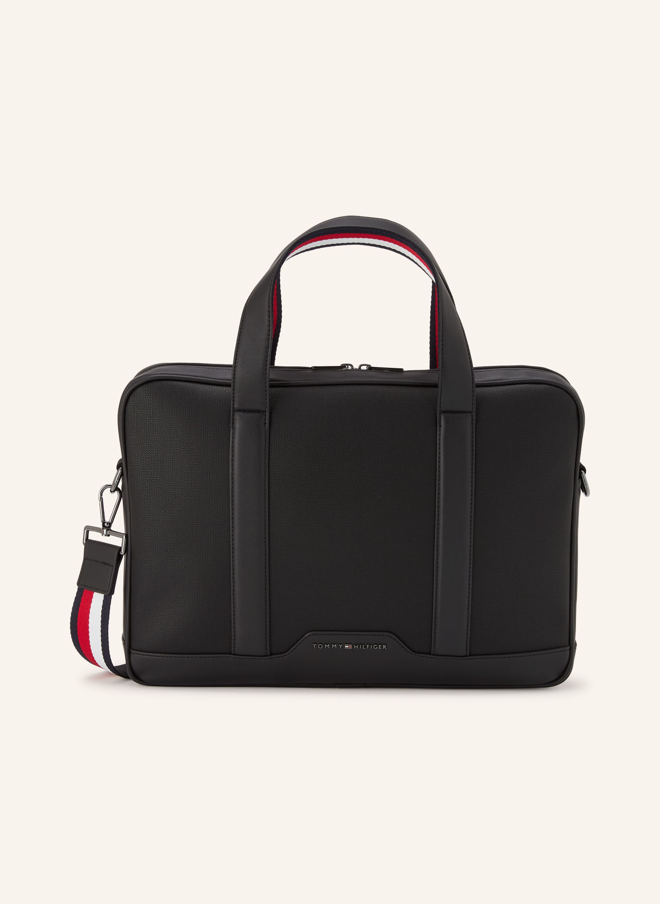 TOMMY HILFIGER Businesstas: ZWART / ZILVER / ROOD