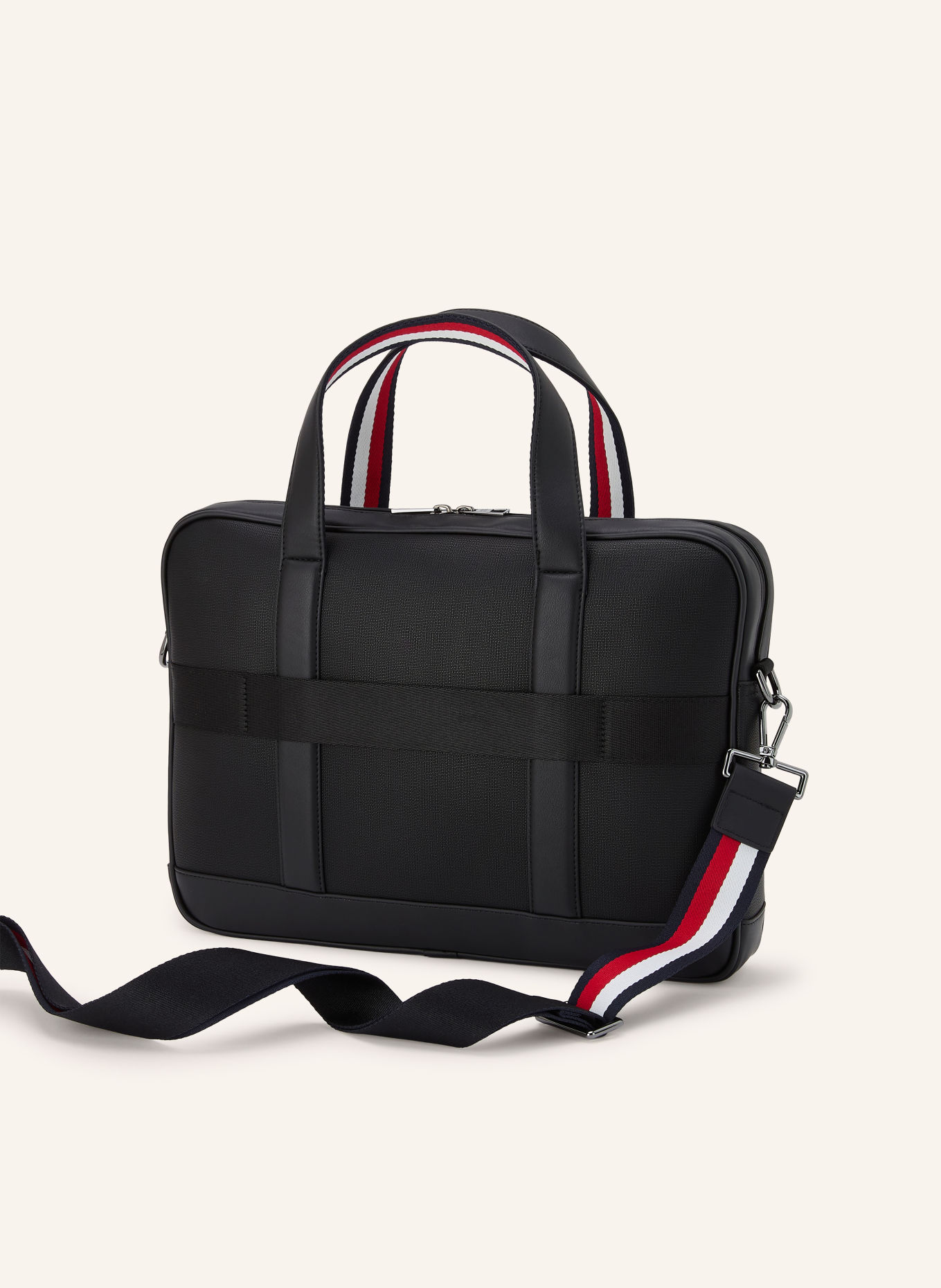 TOMMY HILFIGER Businesstas: ZWART / ZILVER / ROOD