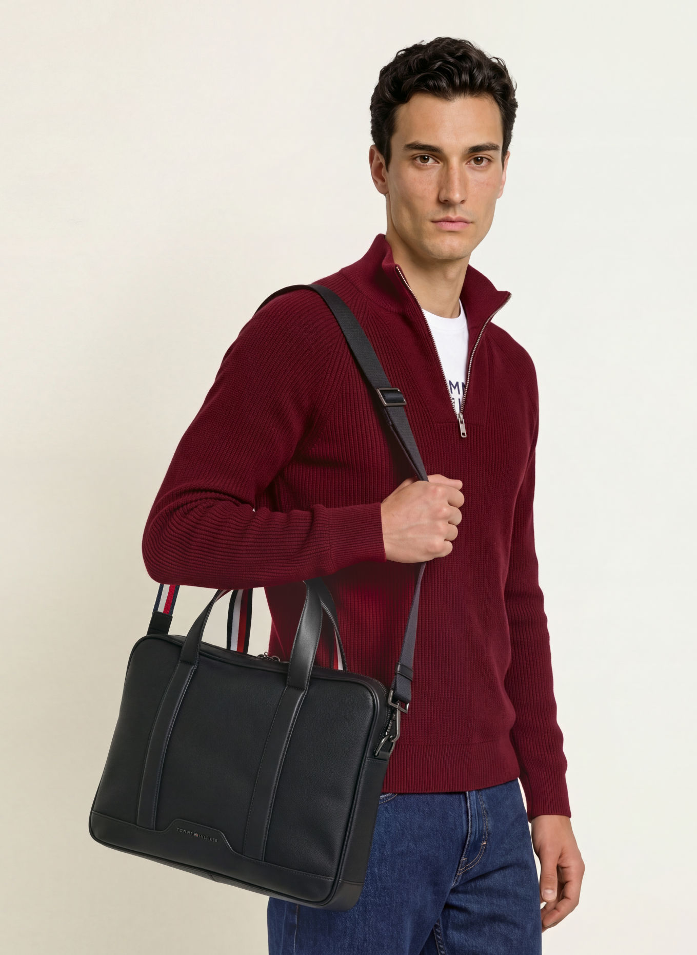 TOMMY HILFIGER Office bag: BLACK / SILVER / RED