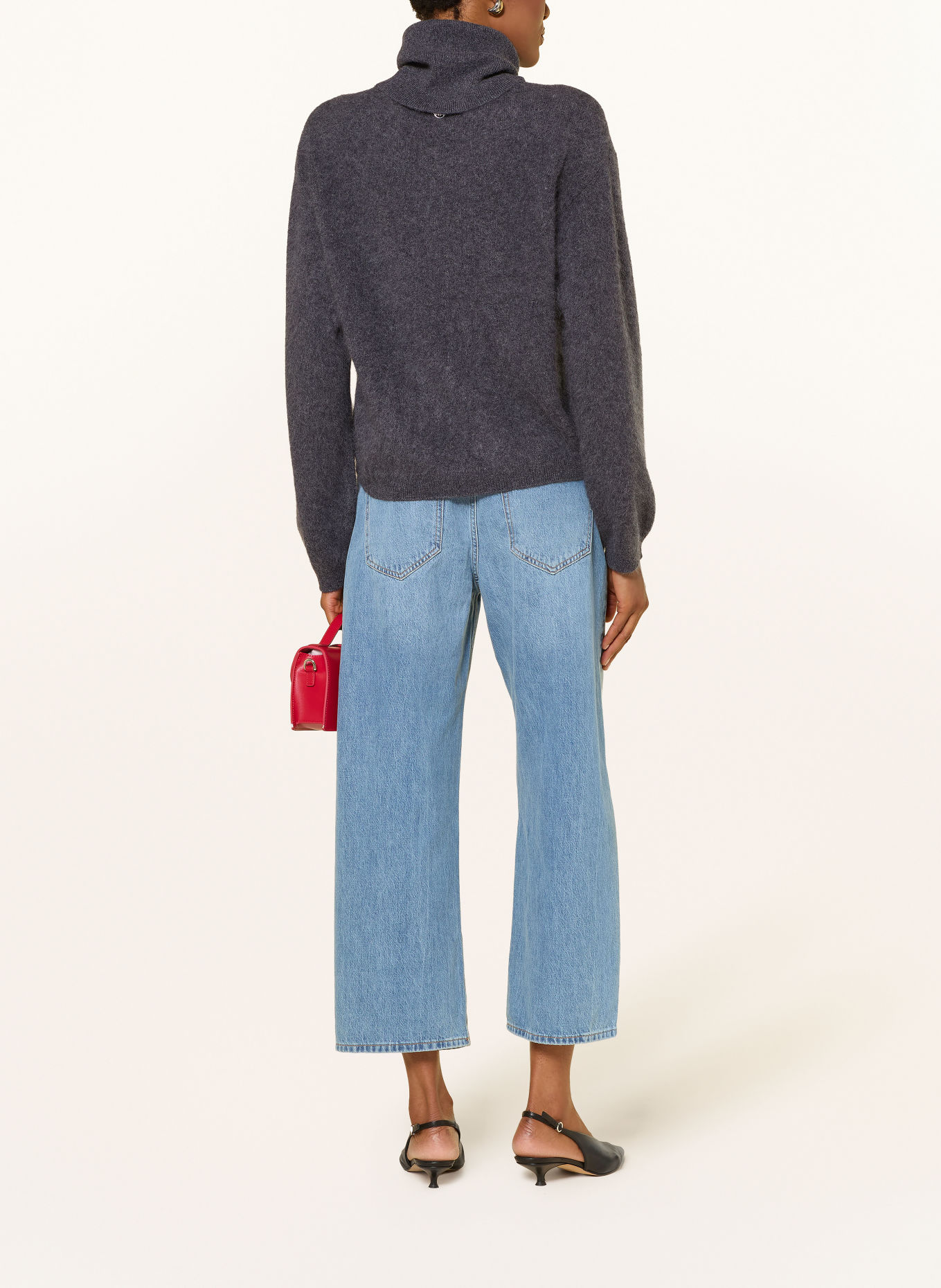 RIANI Sweater made with merino wool and a detachable Collar: DARK GRAY