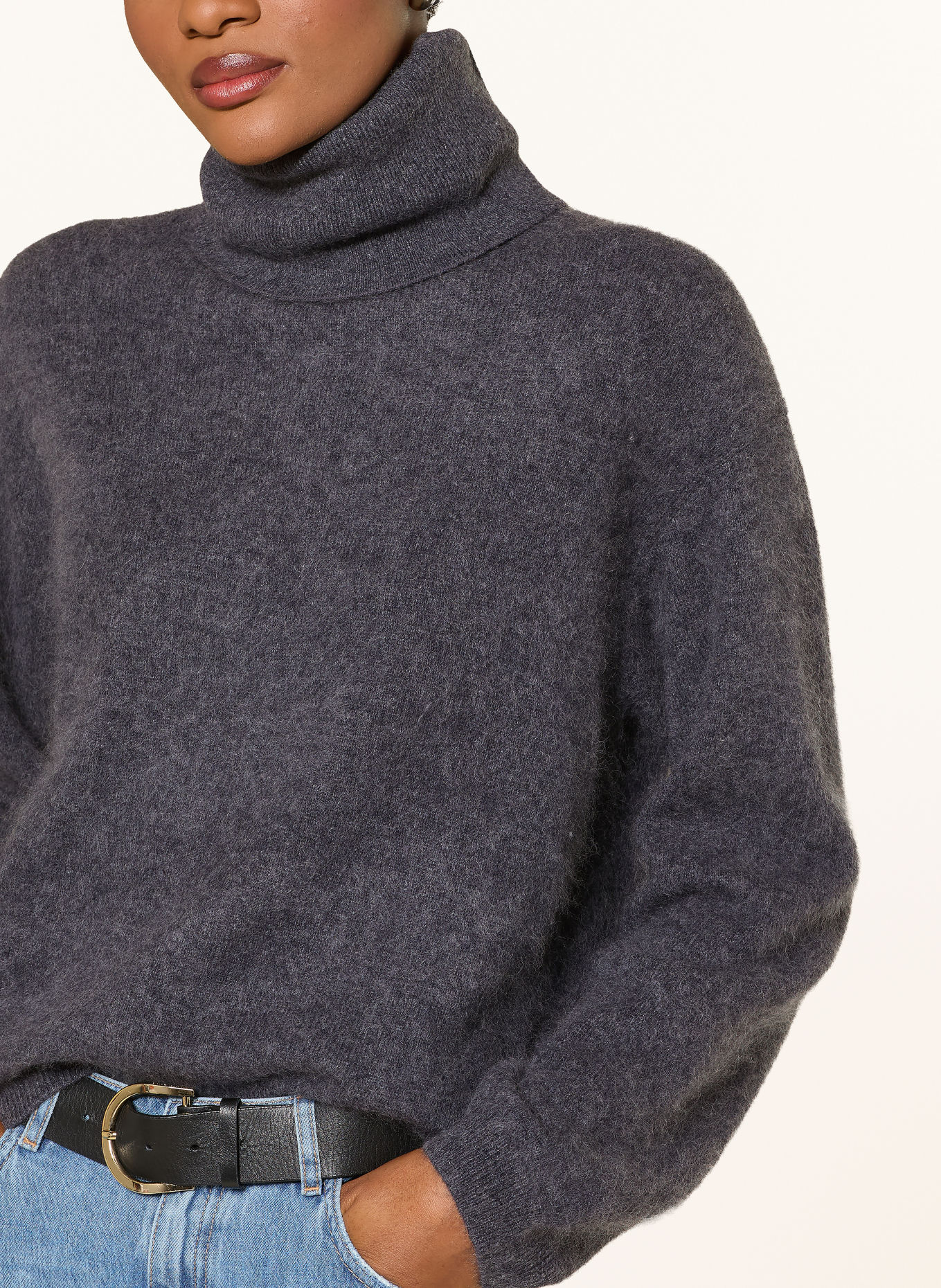 RIANI Sweater made with merino wool and a detachable Collar: DARK GRAY