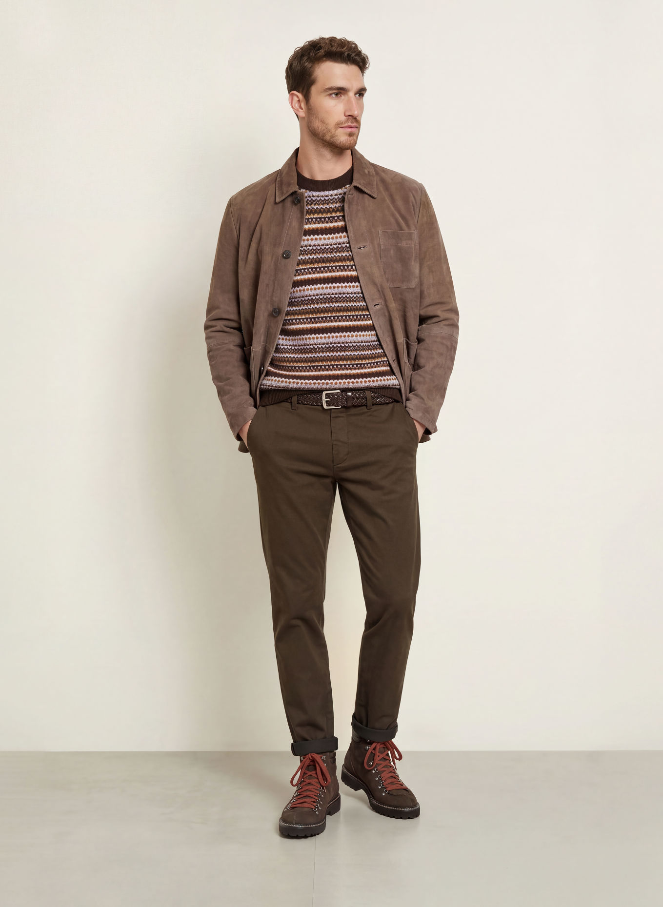 MOS MOSH Gallery Trui MMGLAPORTE PENCE: MARRON FONCÉ / BEIGE / GRIJS