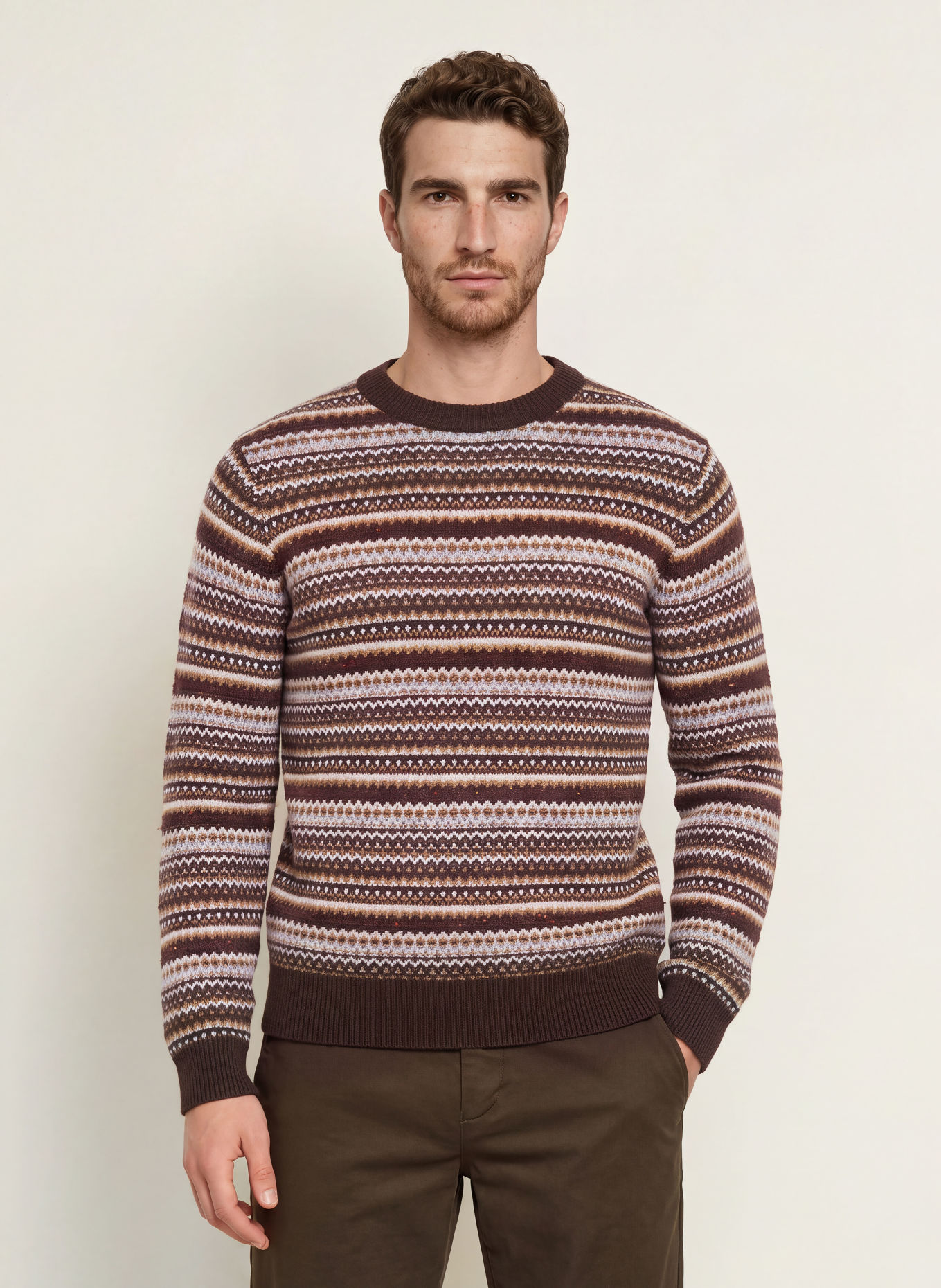 MOS MOSH Gallery Trui MMGLAPORTE PENCE: MARRON FONCÉ / BEIGE / GRIJS