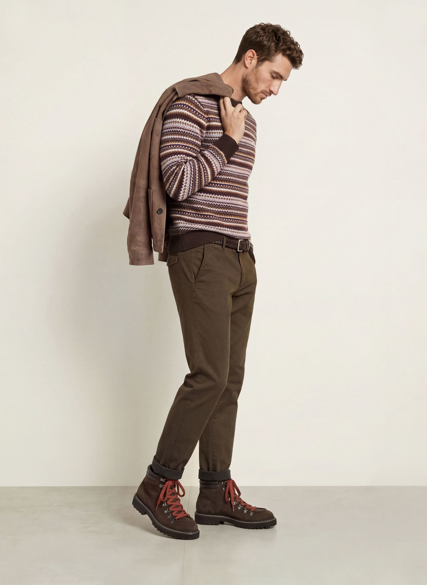 MOS MOSH Gallery Trui MMGLAPORTE PENCE: MARRON FONCÉ / BEIGE / GRIJS