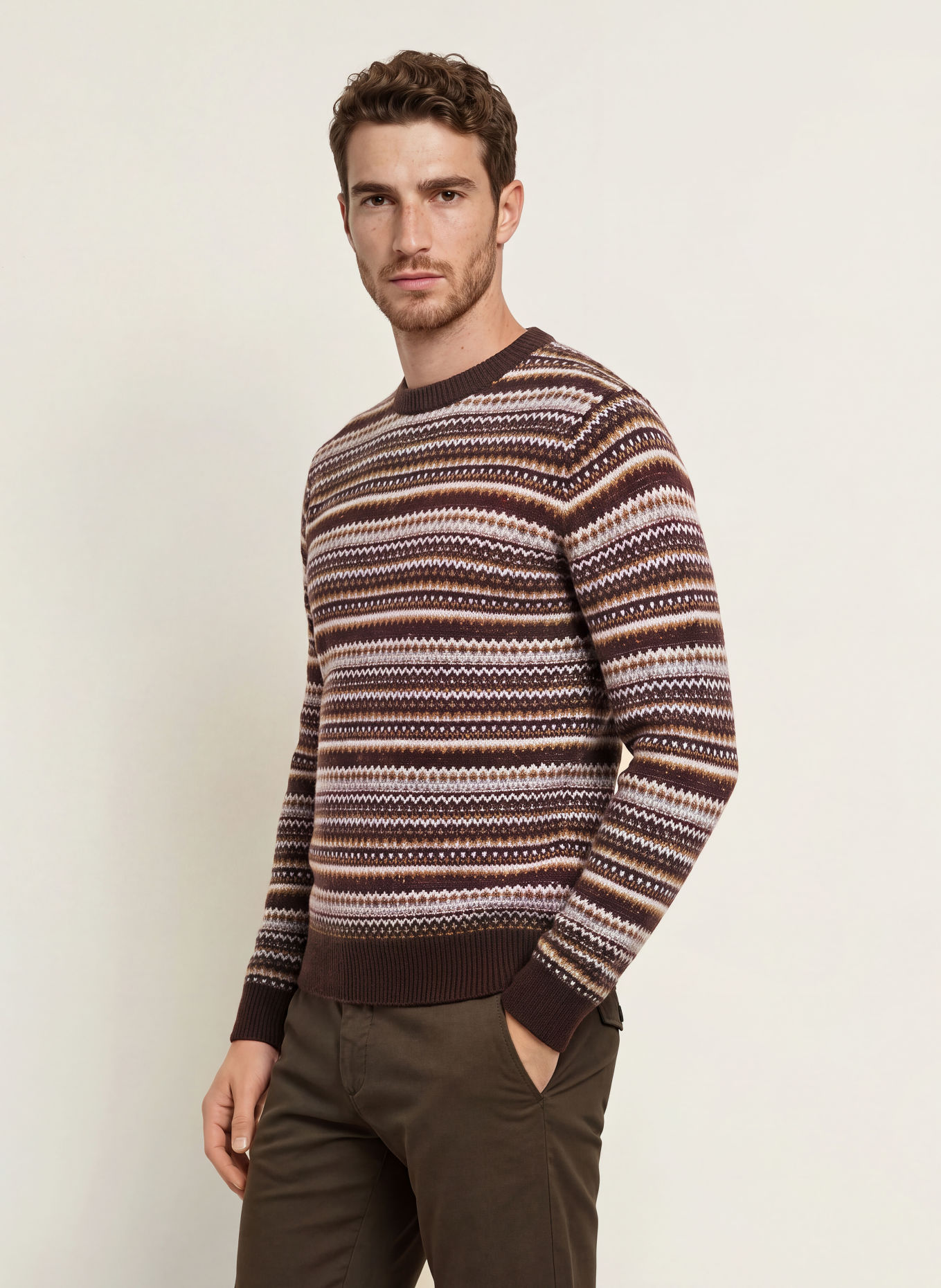 MOS MOSH Gallery Trui MMGLAPORTE PENCE: MARRON FONCÉ / BEIGE / GRIJS