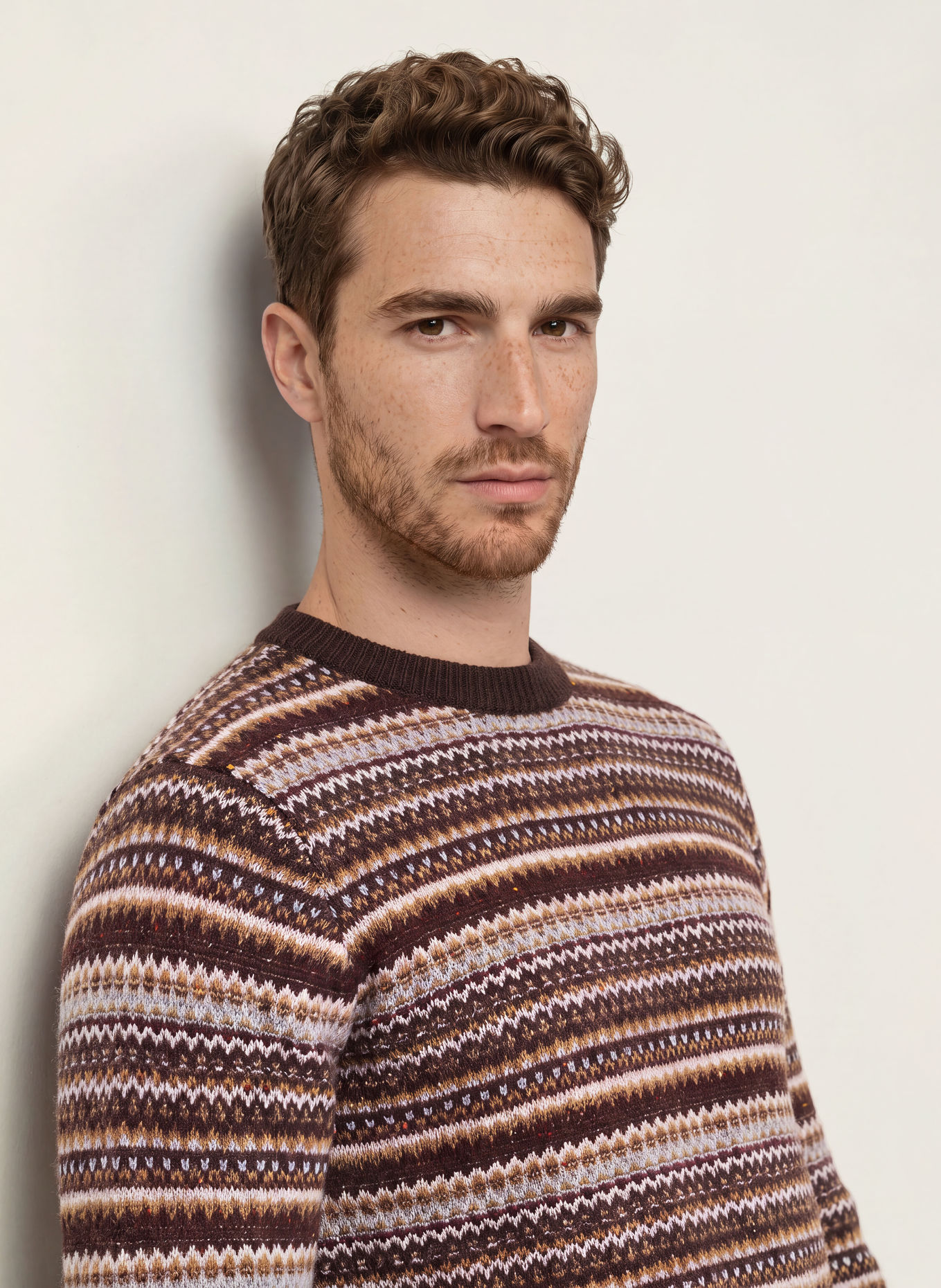 MOS MOSH Gallery Trui MMGLAPORTE PENCE: MARRON FONCÉ / BEIGE / GRIJS