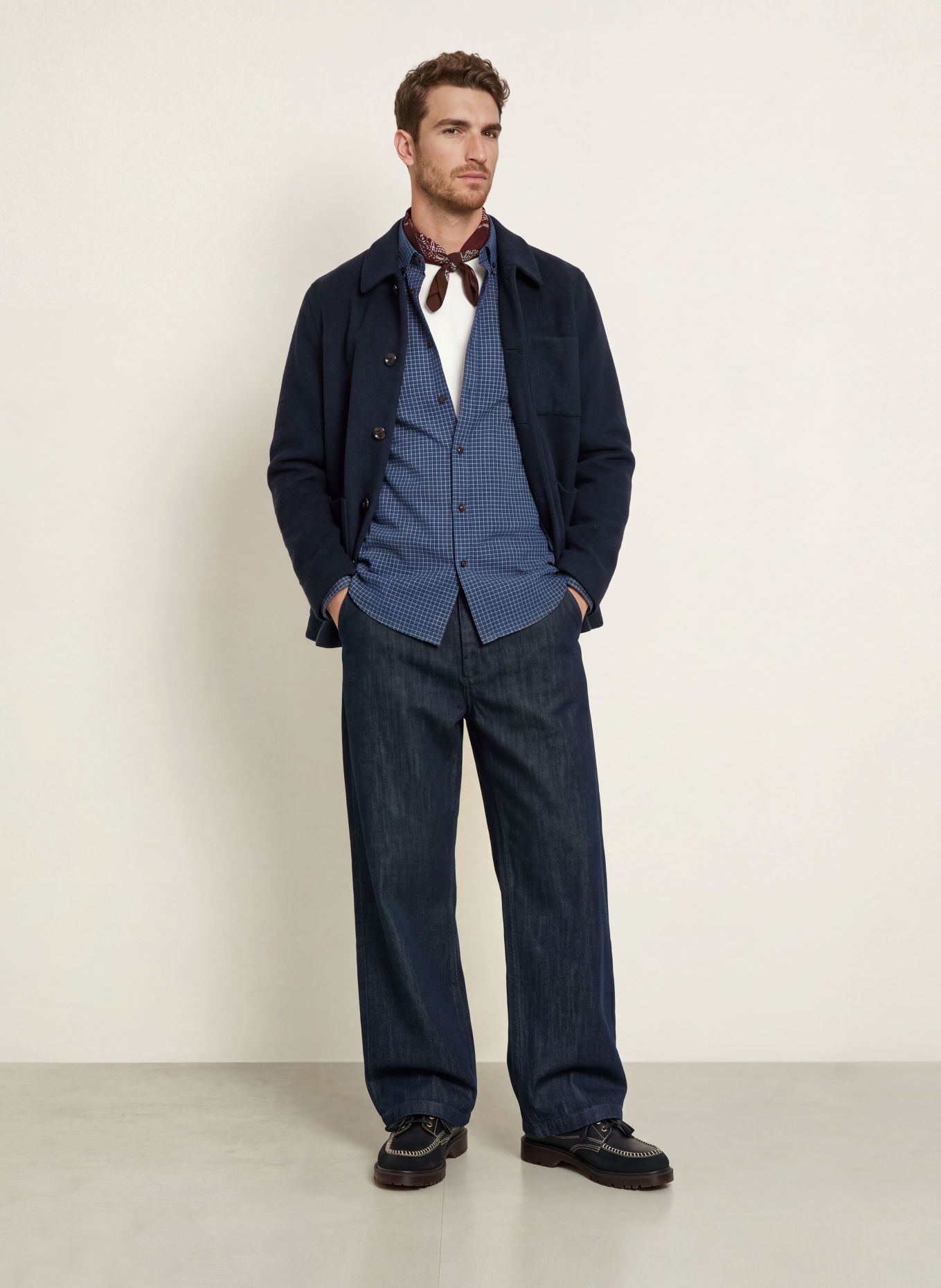 MOS MOSH Gallery Flanellhemd MMGMARCO Comfort Fit: DUNKELBLAU / WEISS