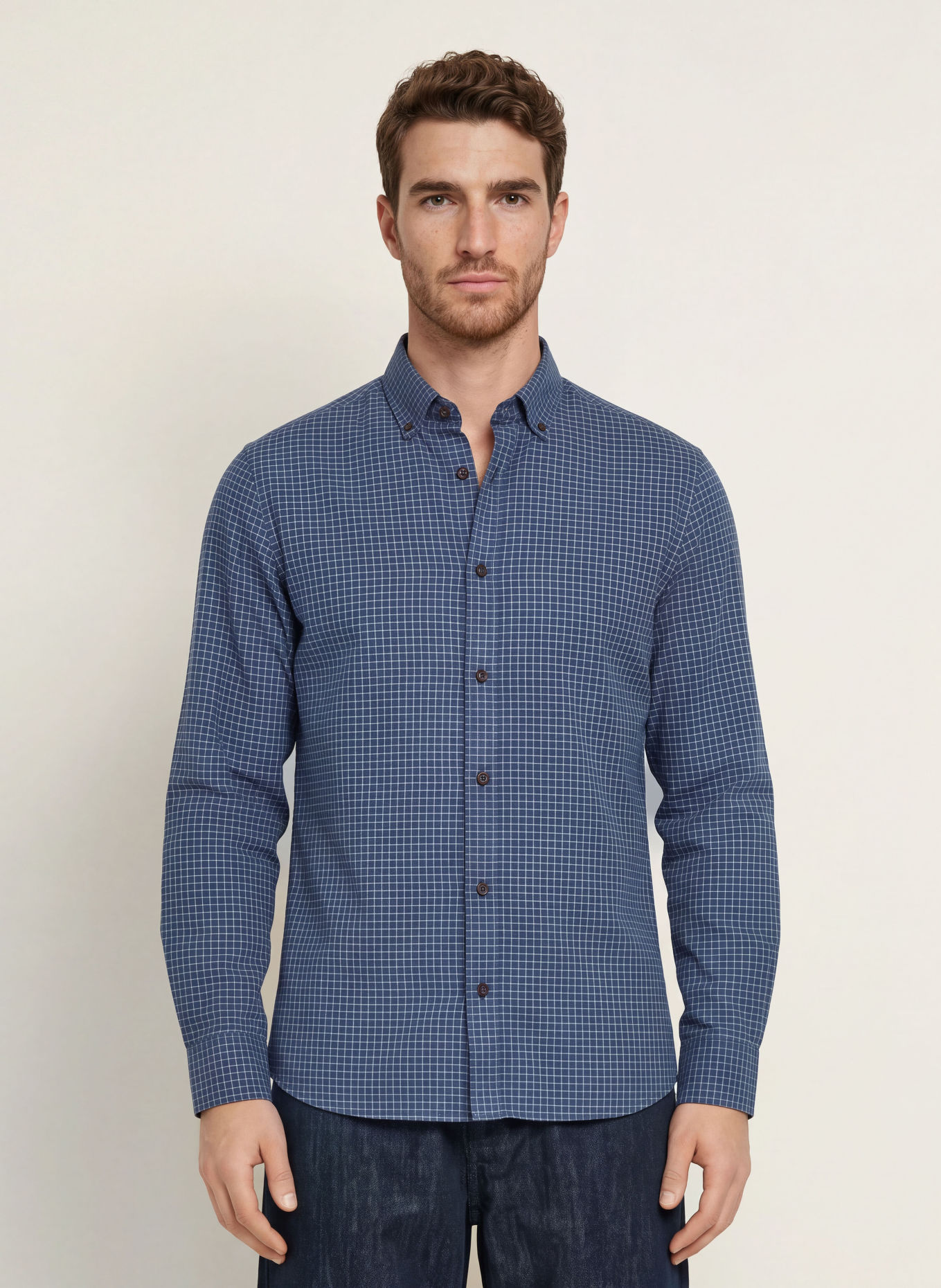 MOS MOSH Gallery Flanellhemd MMGMARCO Comfort Fit: DUNKELBLAU / WEISS