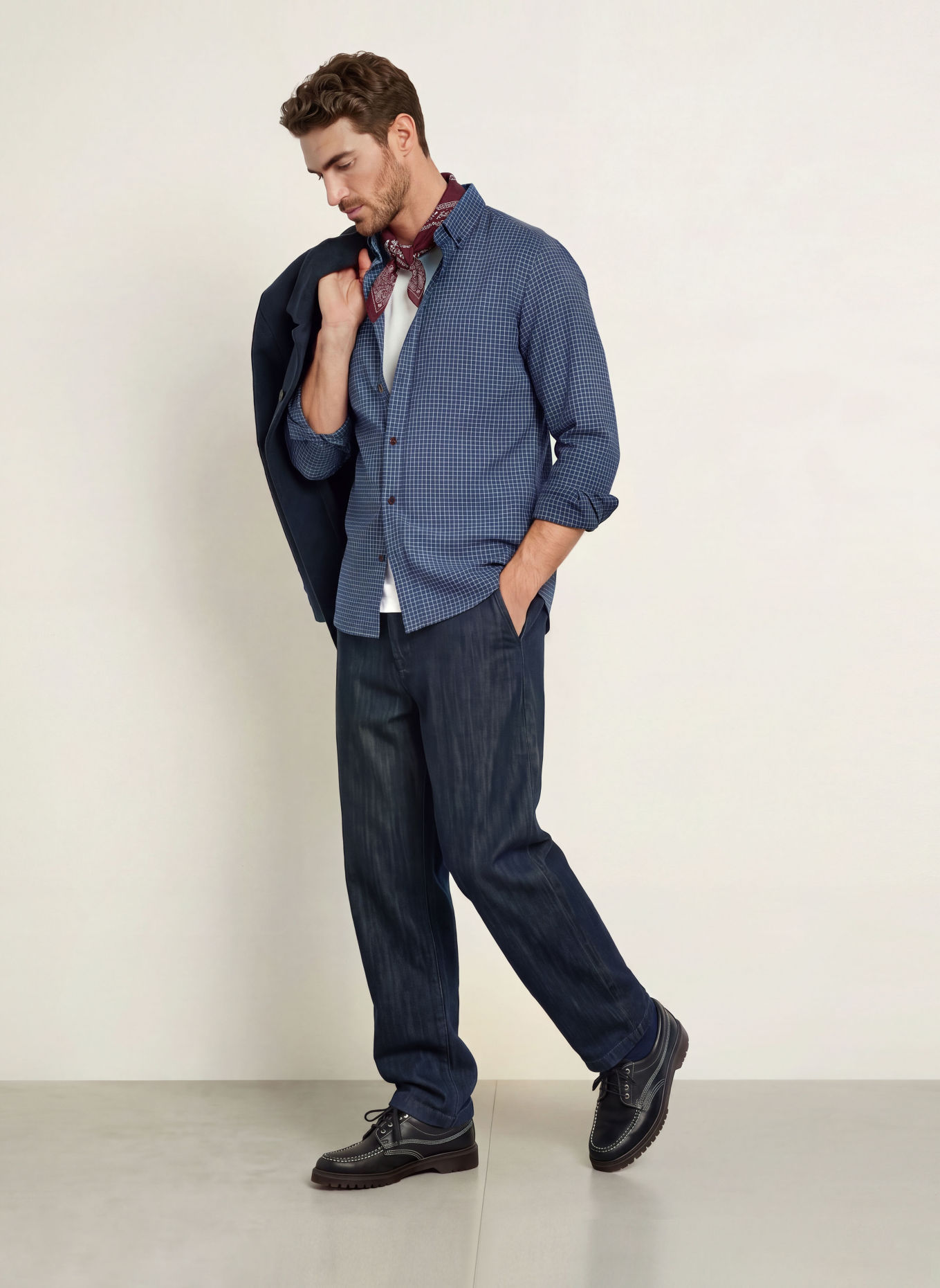 MOS MOSH Gallery Flanellhemd MMGMARCO Comfort Fit: DUNKELBLAU / WEISS
