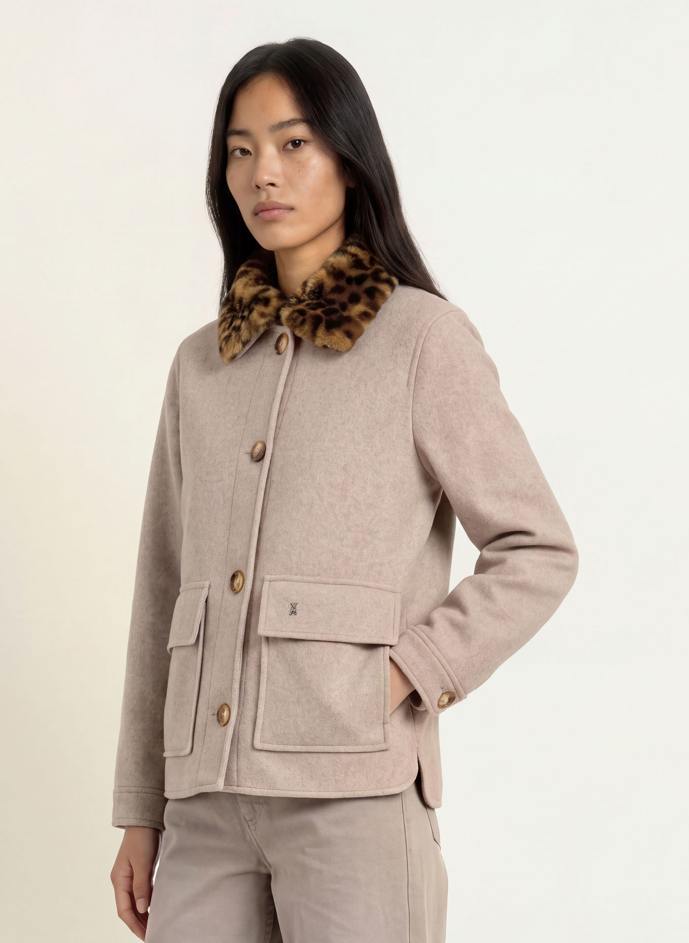 FRIEDA & FREDDIES AMAL-jas met afneembare Kraag van imitatiebont: BEIGE / BRUIN