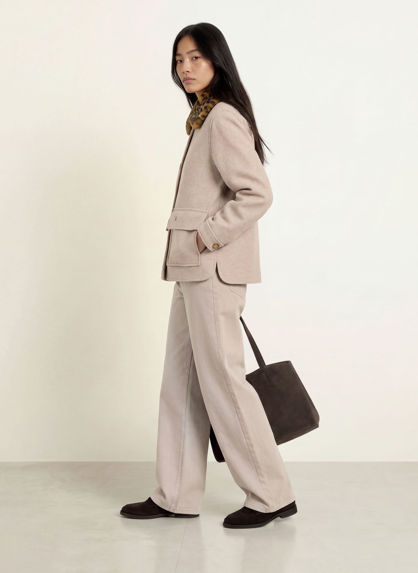 FRIEDA & FREDDIES AMAL-jas met afneembare Kraag van imitatiebont: BEIGE / BRUIN