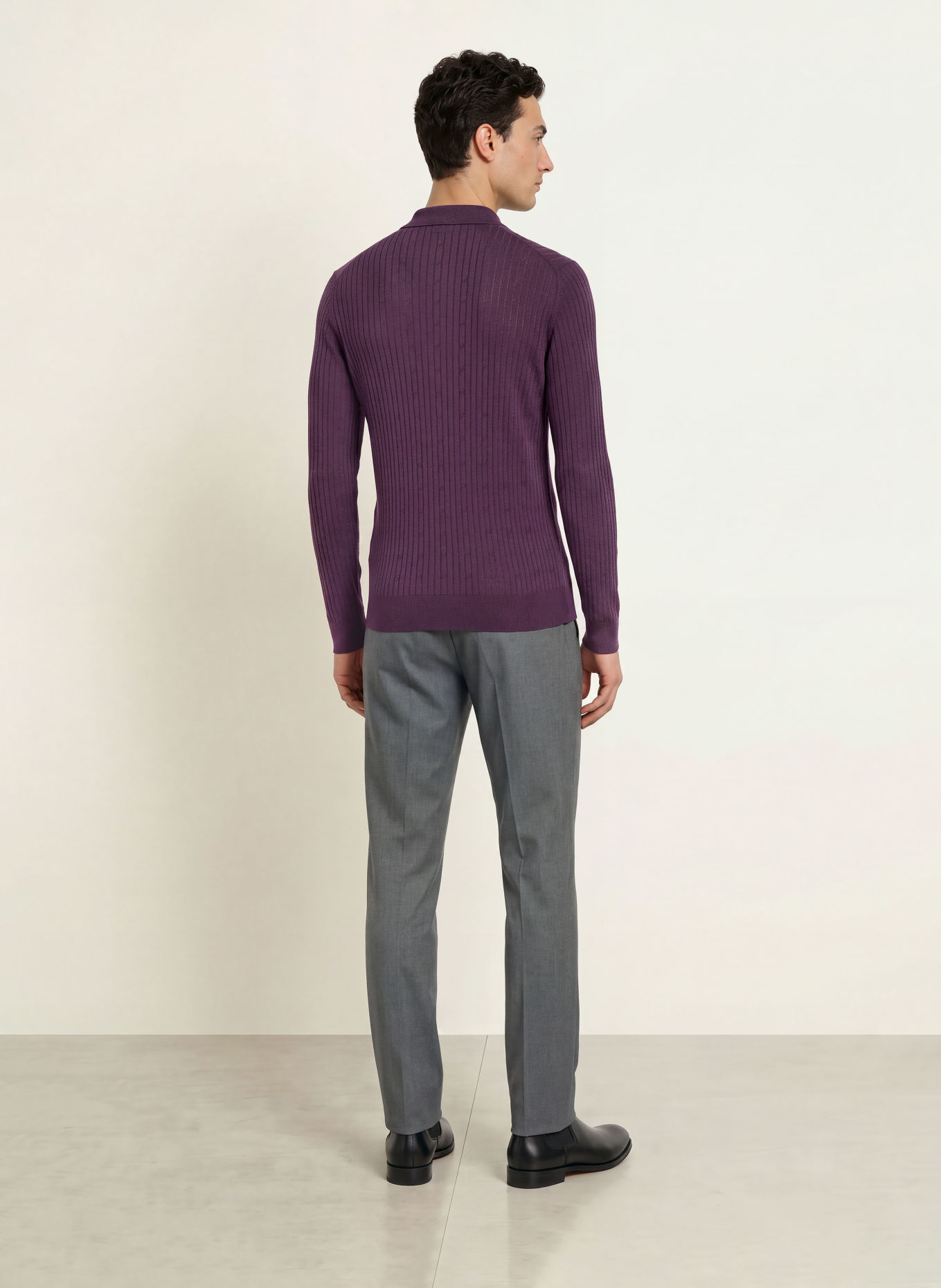 JOHN SMEDLEY Polo en maille HODSON en laine mérinos: LILAS FONCÉ