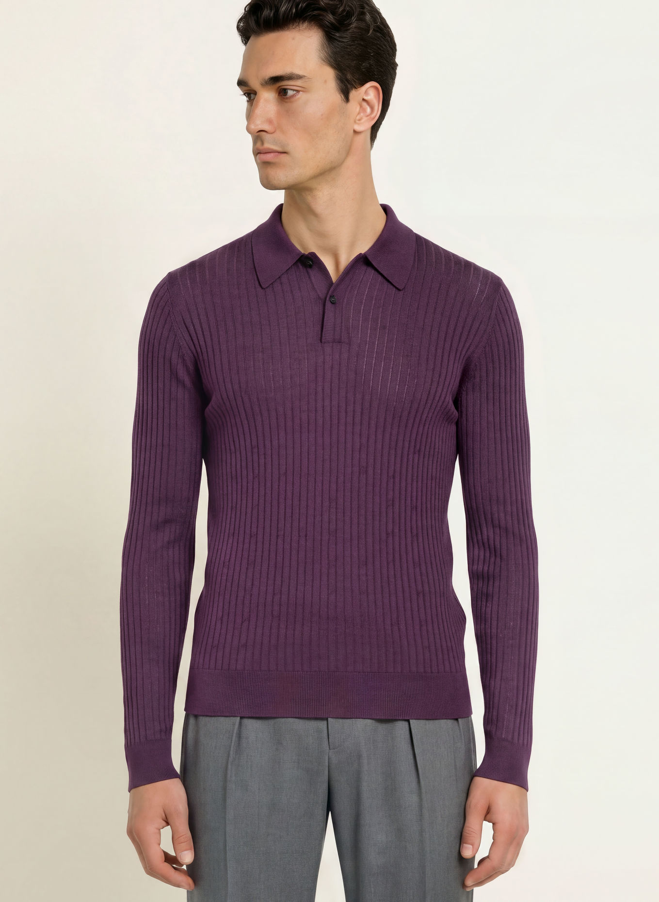 JOHN SMEDLEY Polo en maille HODSON en laine mérinos: LILAS FONCÉ