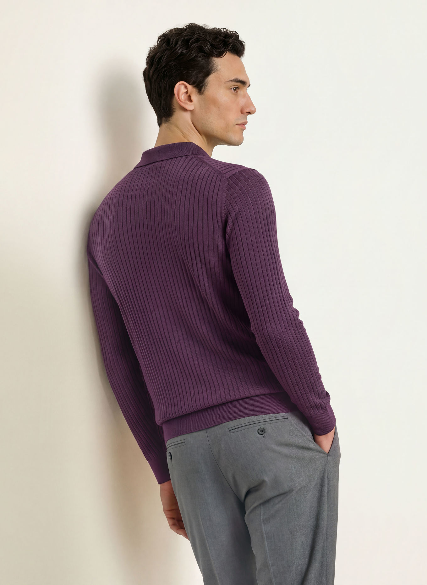 JOHN SMEDLEY Polo en maille HODSON en laine mérinos: LILAS FONCÉ