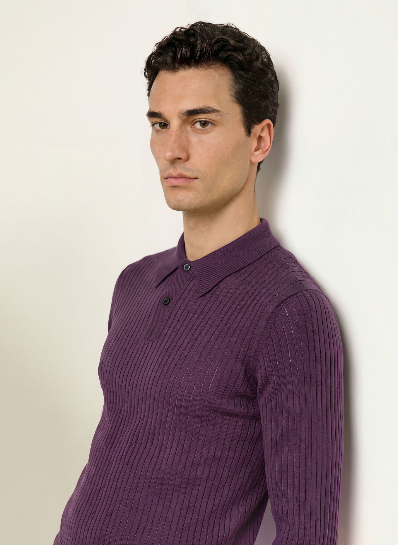 JOHN SMEDLEY Polo en maille HODSON en laine mérinos: LILAS FONCÉ