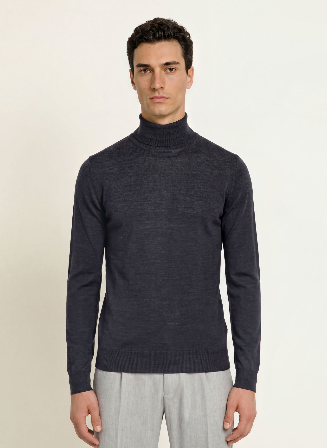 JOHN SMEDLEY Rollkragenpullover aus Merinowolle: DUNKELGRAU