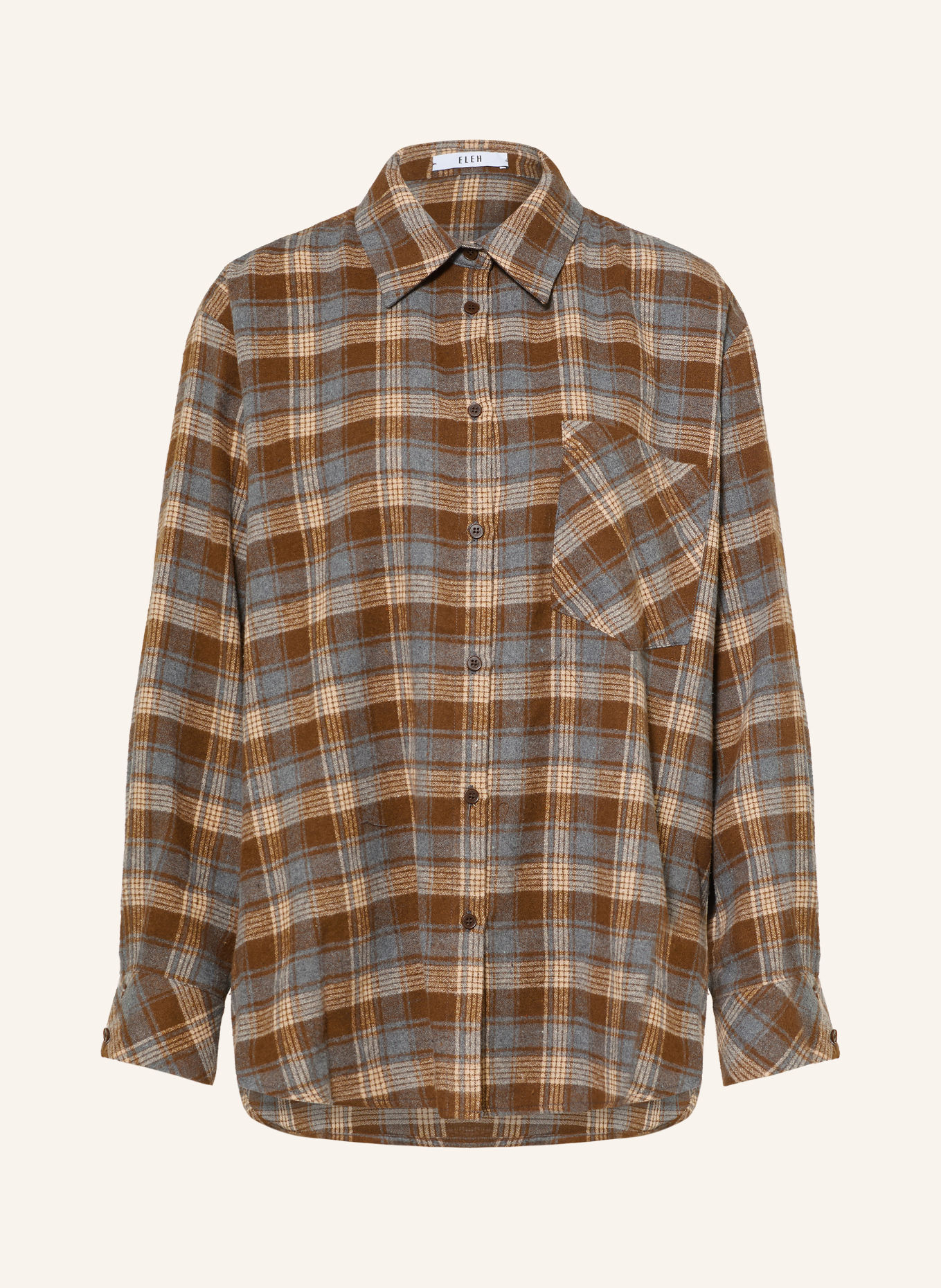 ELEH Bluză-cămașă oversized din flanel: MARO ÎNCHIS / BEJ / ALBASTRU