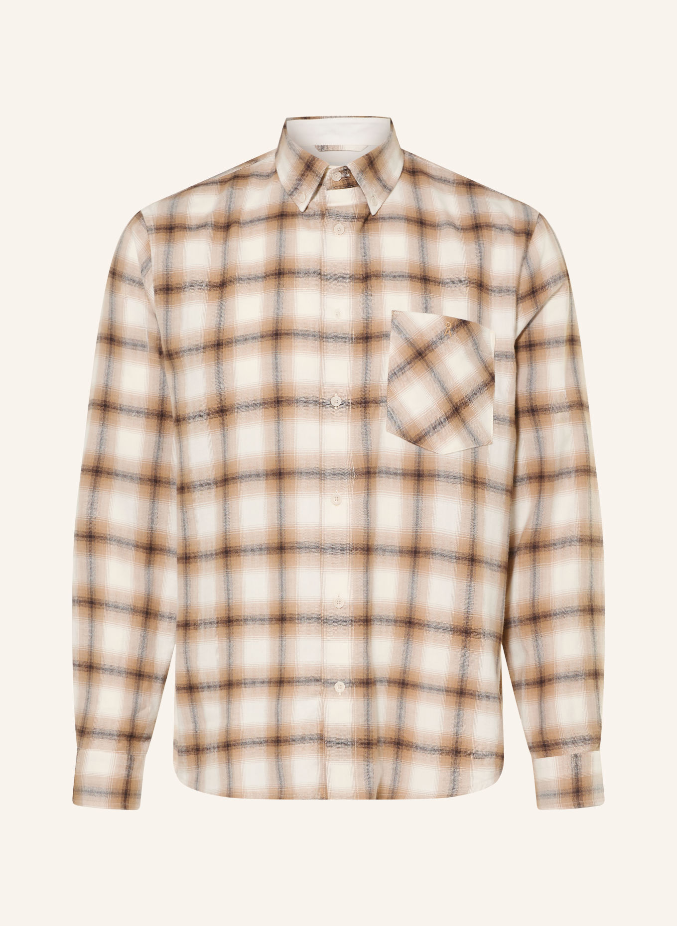 ARMEDANGELS Relaxed-Fit Flannel Shirt: WHITE / BEIGE / BLACK