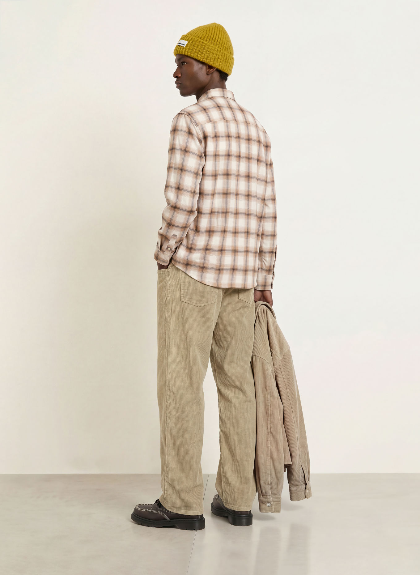 ARMEDANGELS Relaxed-Fit Flannel Shirt: WHITE / BEIGE / BLACK