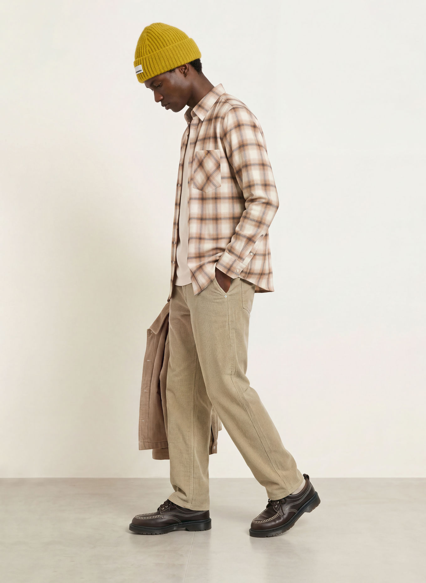 ARMEDANGELS Relaxed-Fit Flannel Shirt: WHITE / BEIGE / BLACK