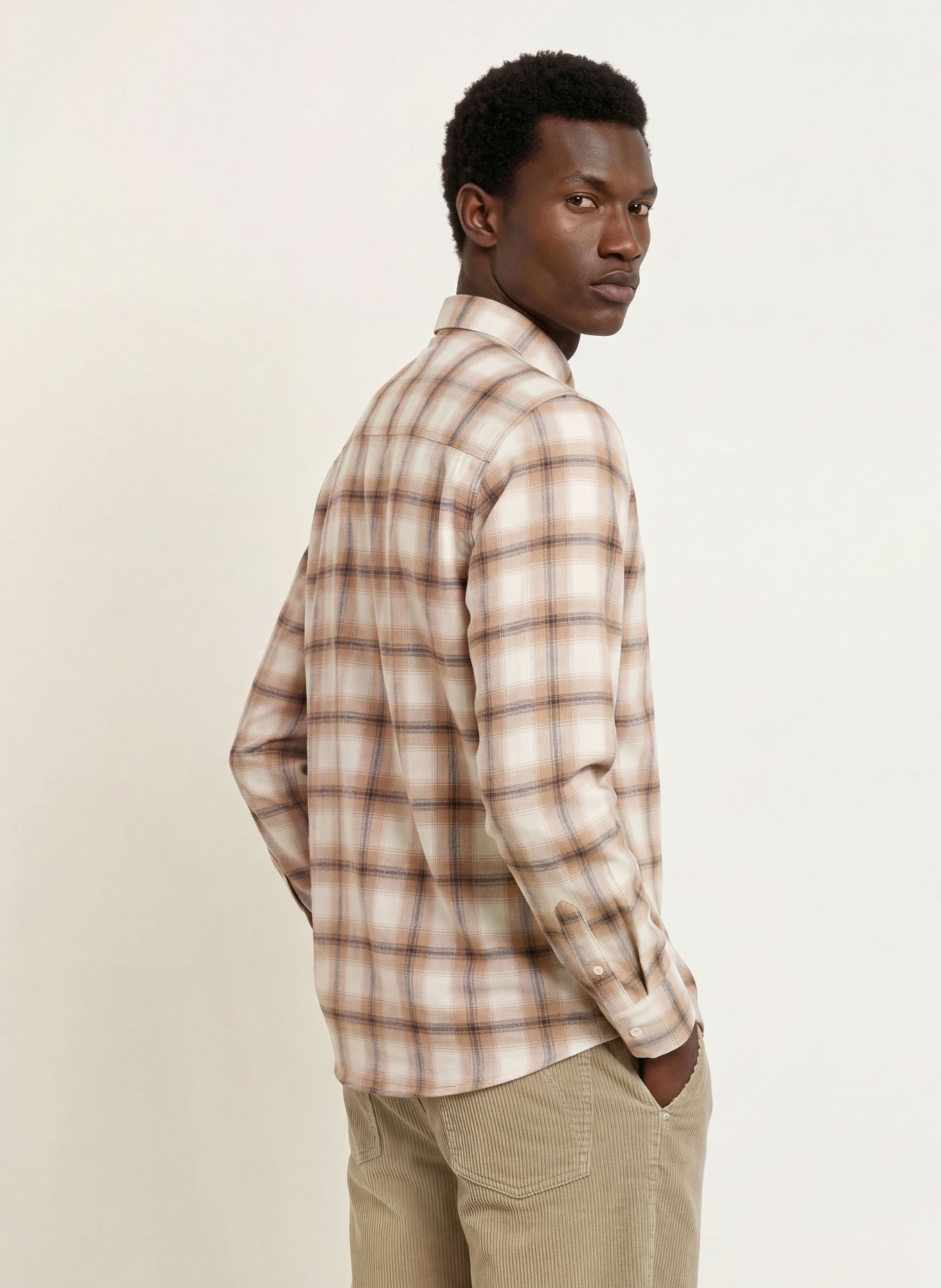 ARMEDANGELS Relaxed-Fit Flannel Shirt: WHITE / BEIGE / BLACK